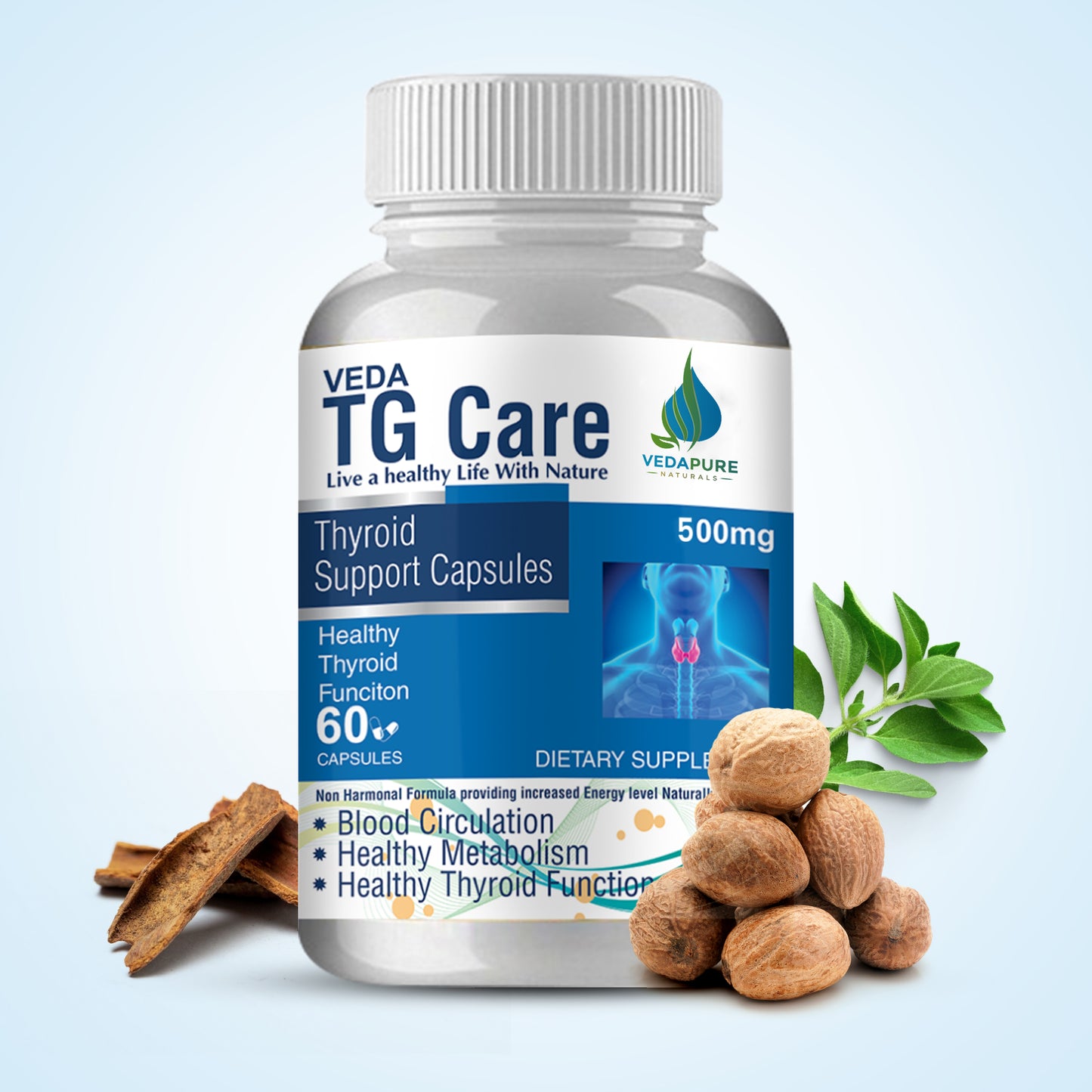 Vedapure TG Care Thyroid supplement For Men & women- 60 Capsules Vedapure Naturals health metabolism healthy thyroid function thyroid support natural medicine for hypothyroidism maintain TSH level naturally