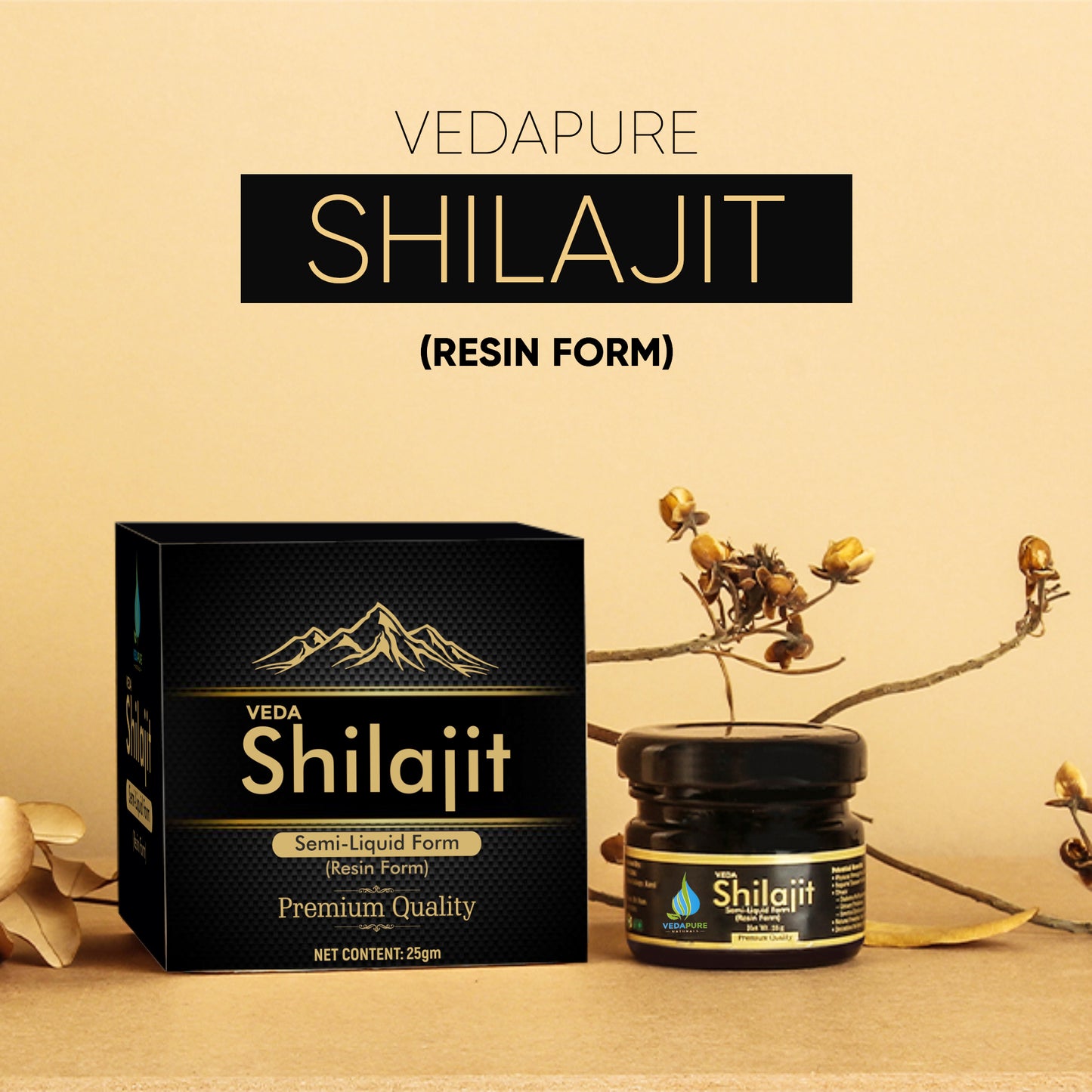 Vedapure Shilajit/Shilajeet Resin for Men & Women Supports General Weakness-25 Gram Vedapure Naturals