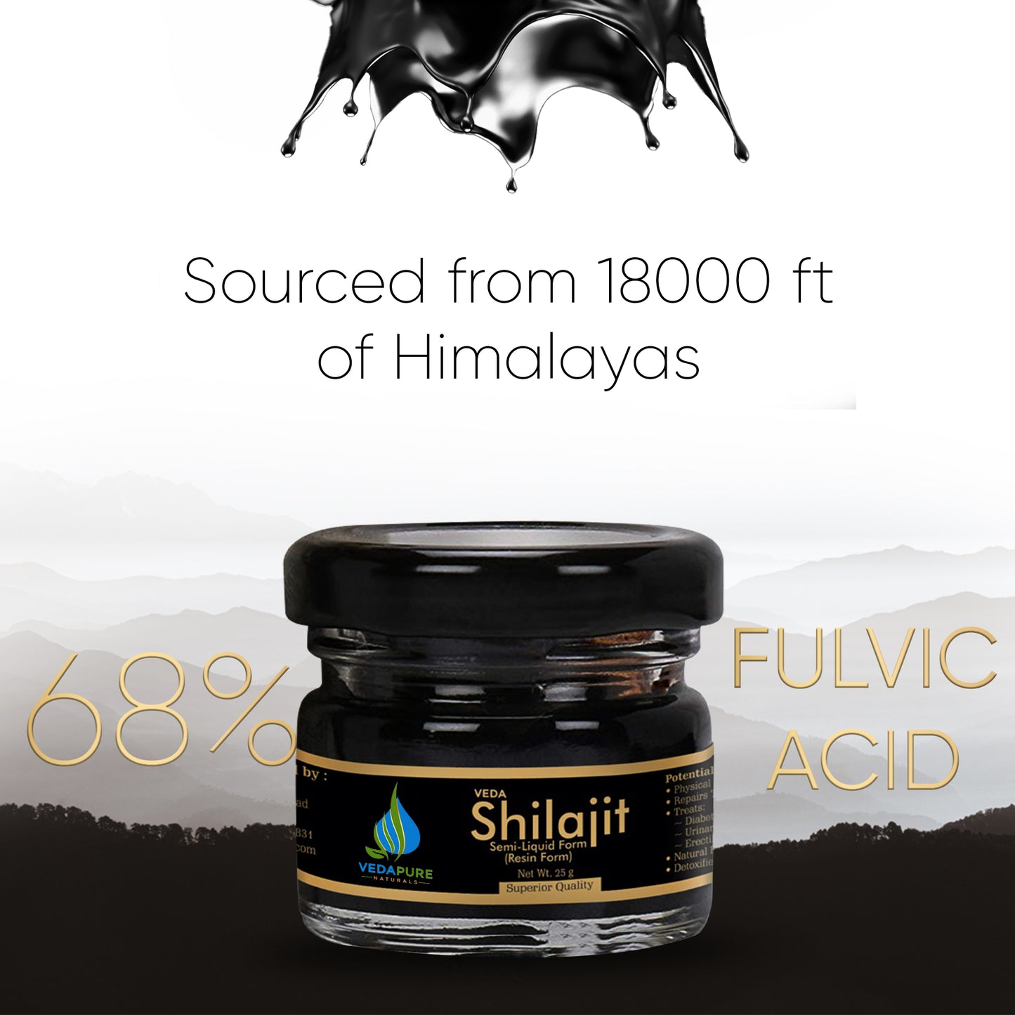 Vedapure Shilajit/Shilajeet Resin for Men & Women Supports General Weakness-25 Gram Vedapure Naturals