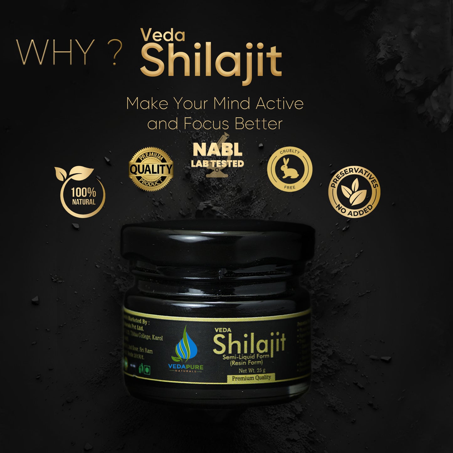 Vedapure Shilajit/Shilajeet Resin for Men & Women Supports General Weakness-25 Gram Vedapure Naturals