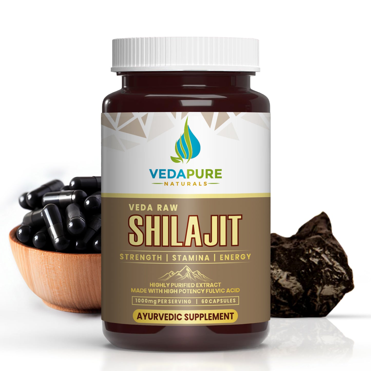 Vedapure Premium Shilajit/Shilajeet with Safed Musli & Ashwagandha Extracts - 1000mg 60 Capsules Vedapure Naturals