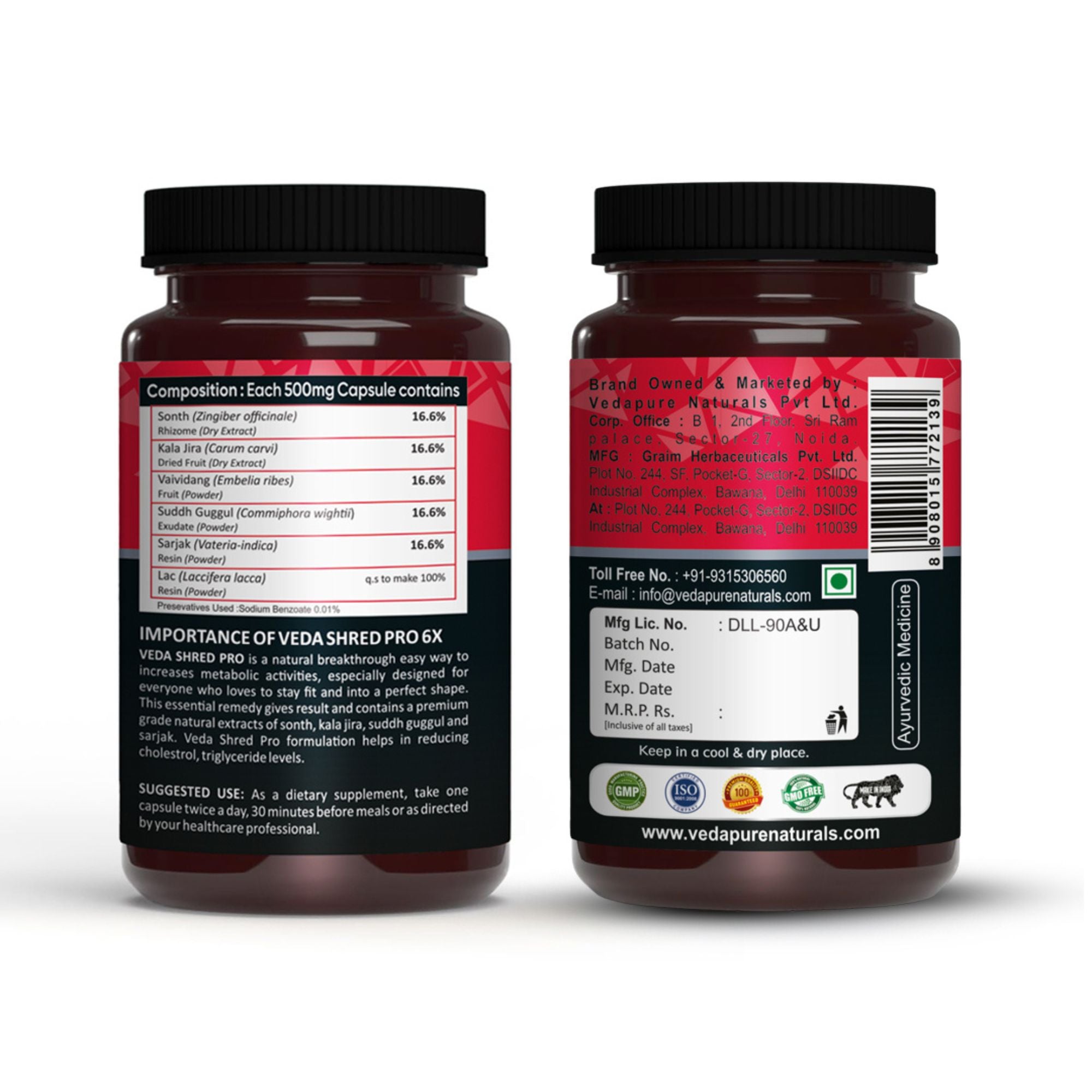 Vedapure Naturals Veda Shred Pro 6x Fat burner Weight Management - 60 Capsules