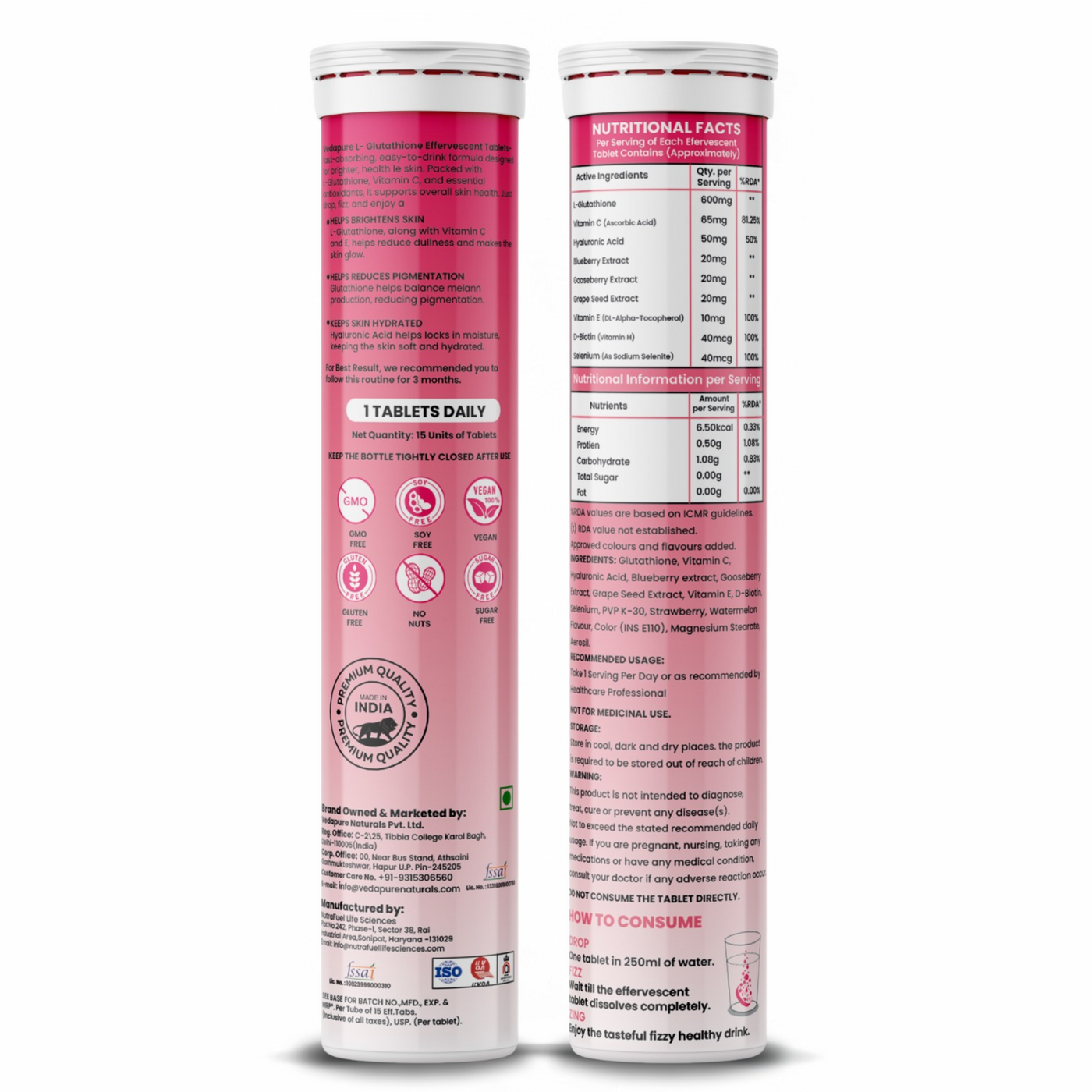 Vedapure Glutathione Effervescent Skin Glow & Hydration 15 Tabs VedapureNaturals Vedapure Glutathione Effervescent Skin Glow & Hydration 15 Tabs VedapureNaturals