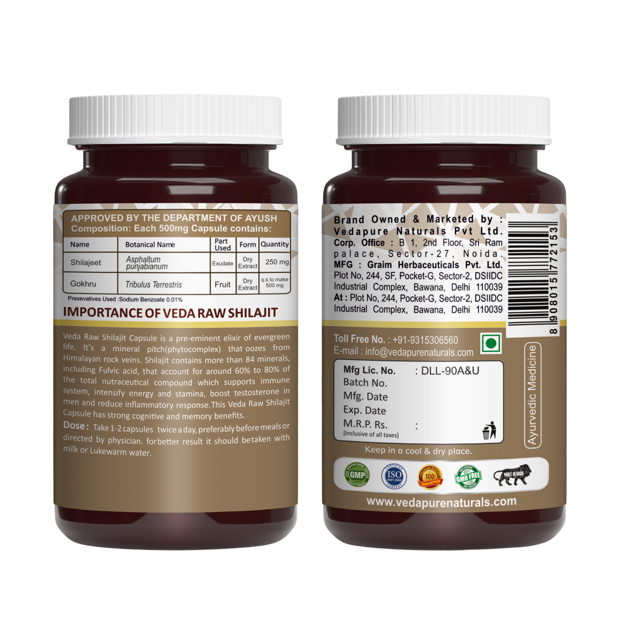 Veda Raw Shilajit Capsules 100mg – 60 Capsules | Pure Himalayan Shilajit for Strength, Stamina & General Health | Ayurvedic Energy & Vitality Booster