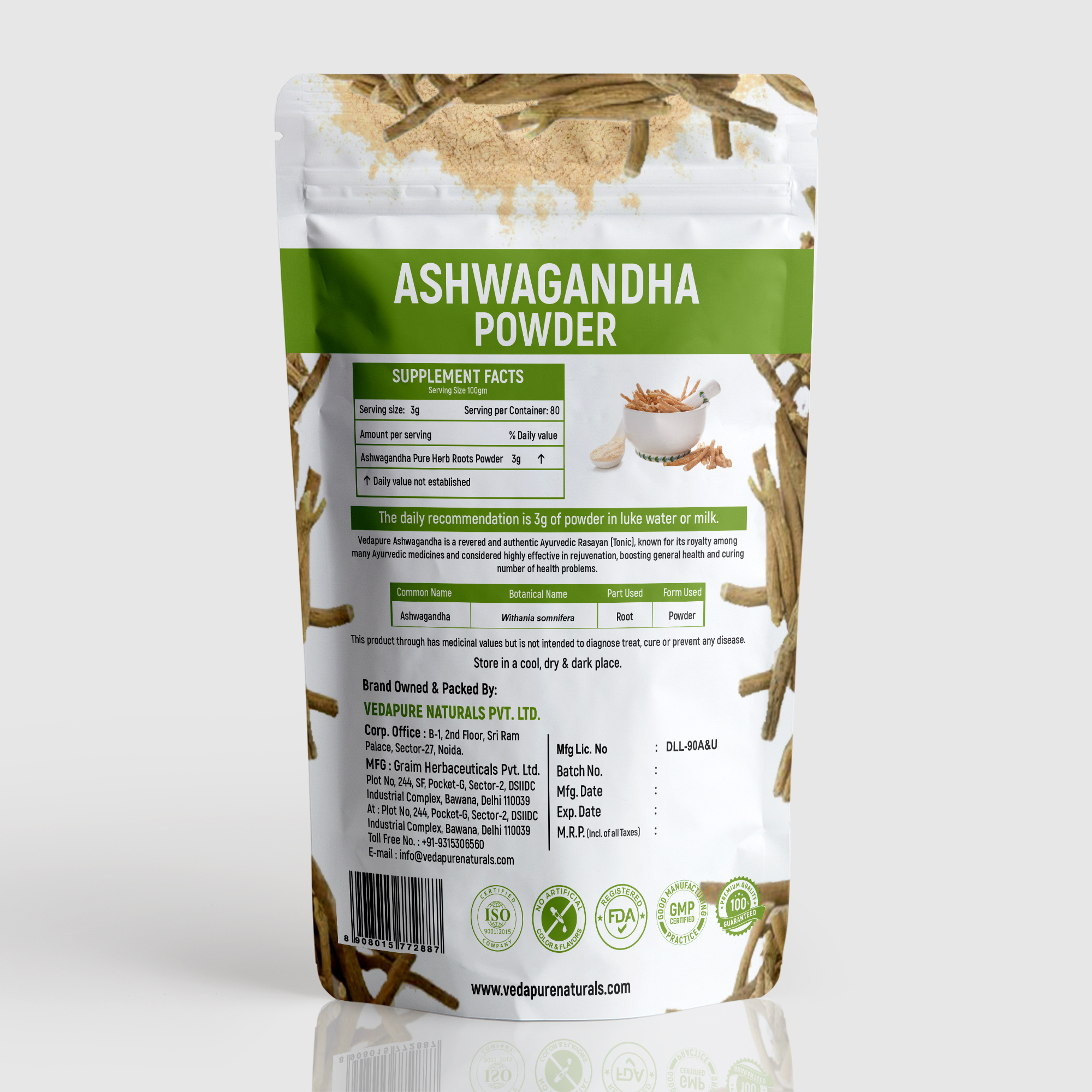 Vedapure Ashwagandha Powder – Pure Withania Somnifera for Strength, Immunity & Stress Relief – 100g