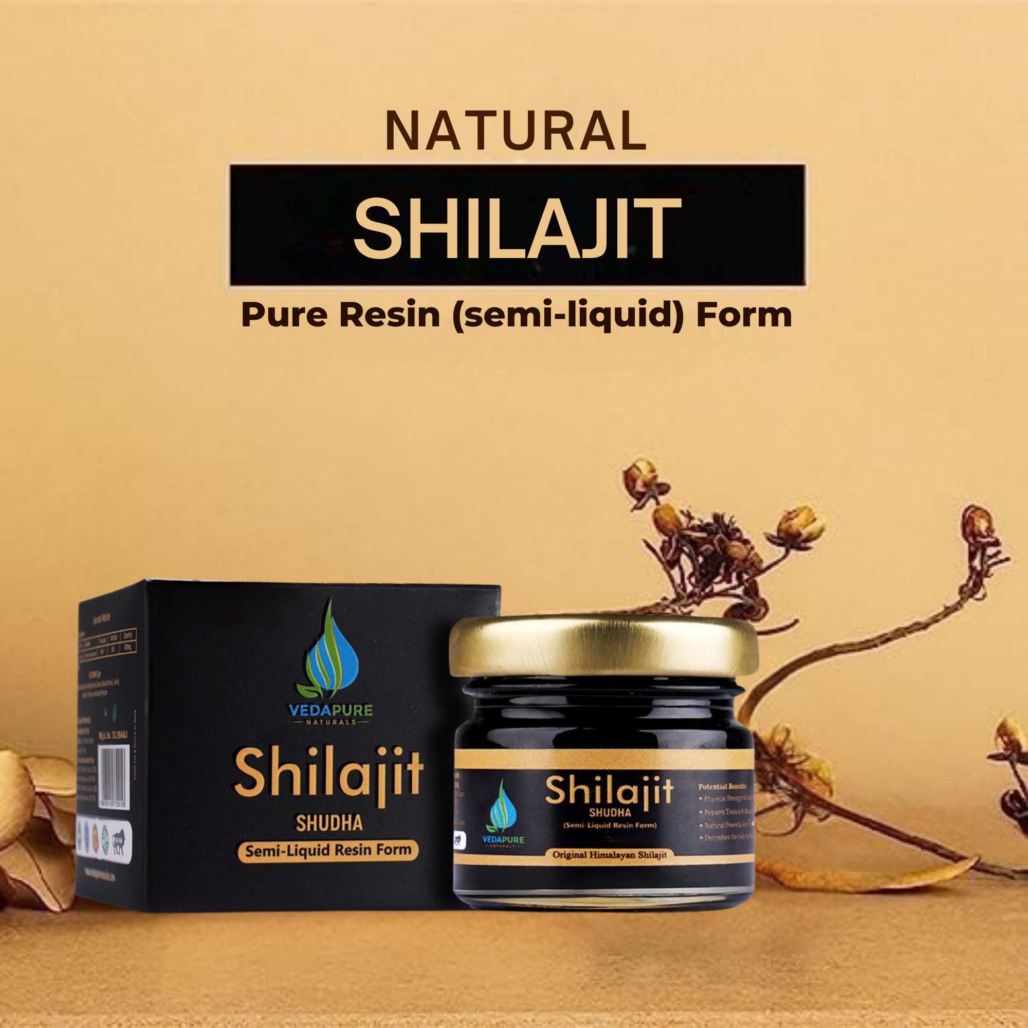Vedapure Shudh Shilajit Resin 15g – Pure Himalayan Resin for Strength, Stamina & Energy