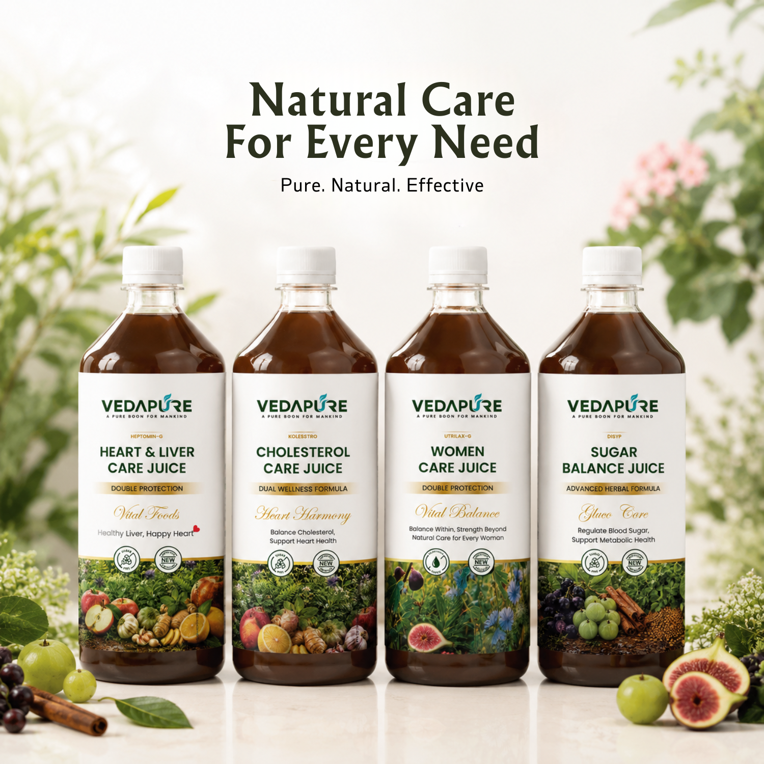 VEDAPURE Heart & Liver Care Juice 1000ml | Ayurvedic Liver Detox & Heart Health Juice | Herbal Liver Cleanse with Kasni, Revand Chini, Anjeer & Fennel | No Added Sugar | GMP Certified (Pack of 1)
