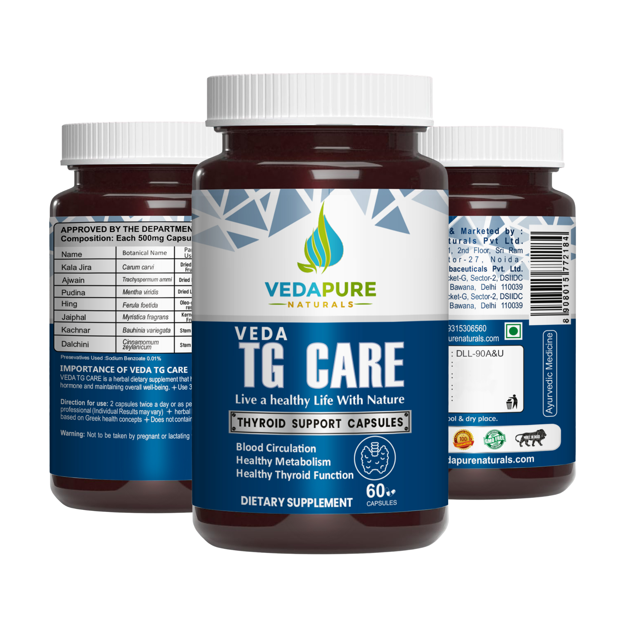 Veda TG Care – Natural Thyroid Support for Men & Women | Boosts Metabolism & Energy – 60 Capsules
