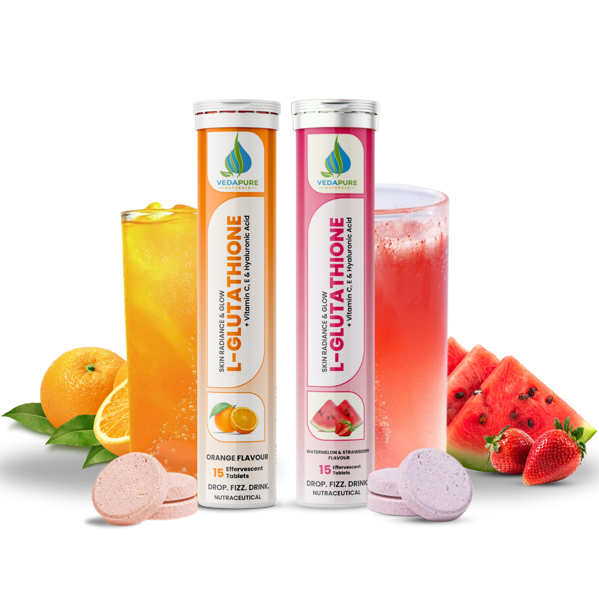 Vedapure L Glutathione Orange & Watermelon & Strawberry Effervescent