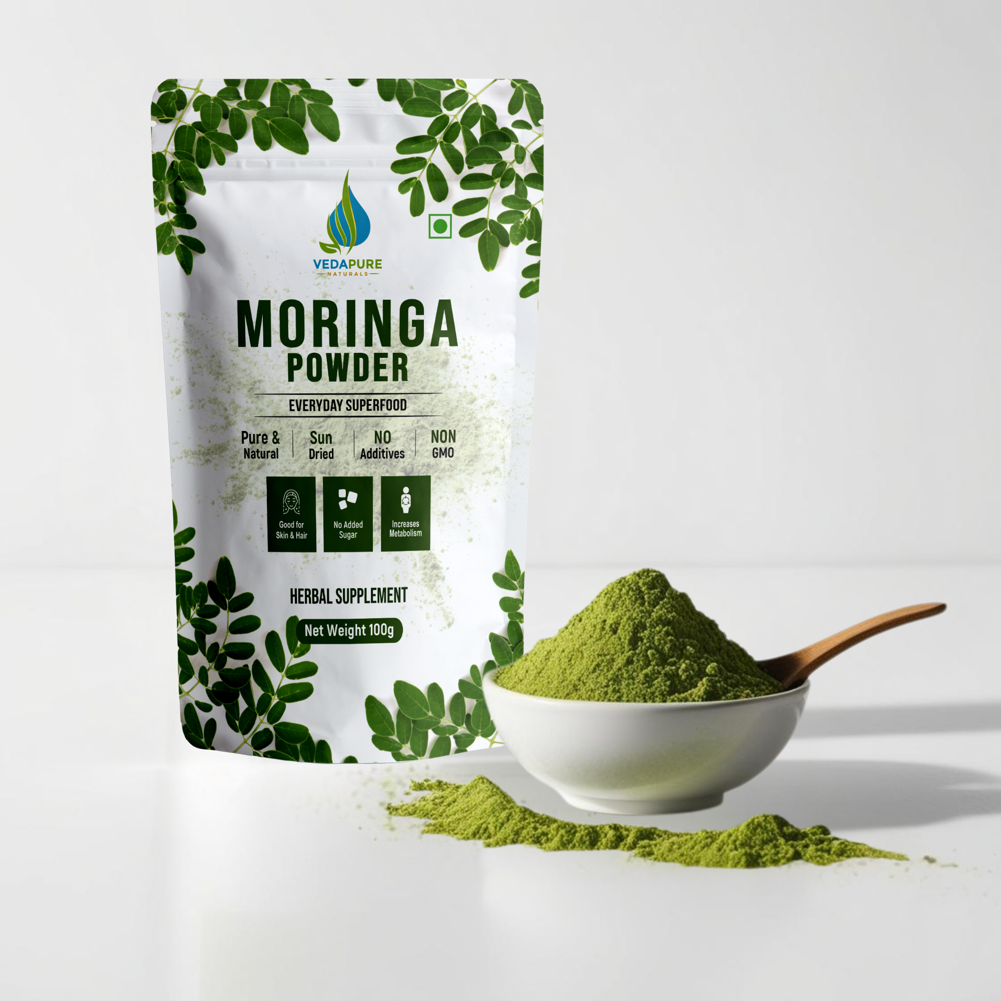 Vedapure  Pure Moringa Leaf Powder | For Skin & Hair Health | Herbal Supplement | - 100 GM