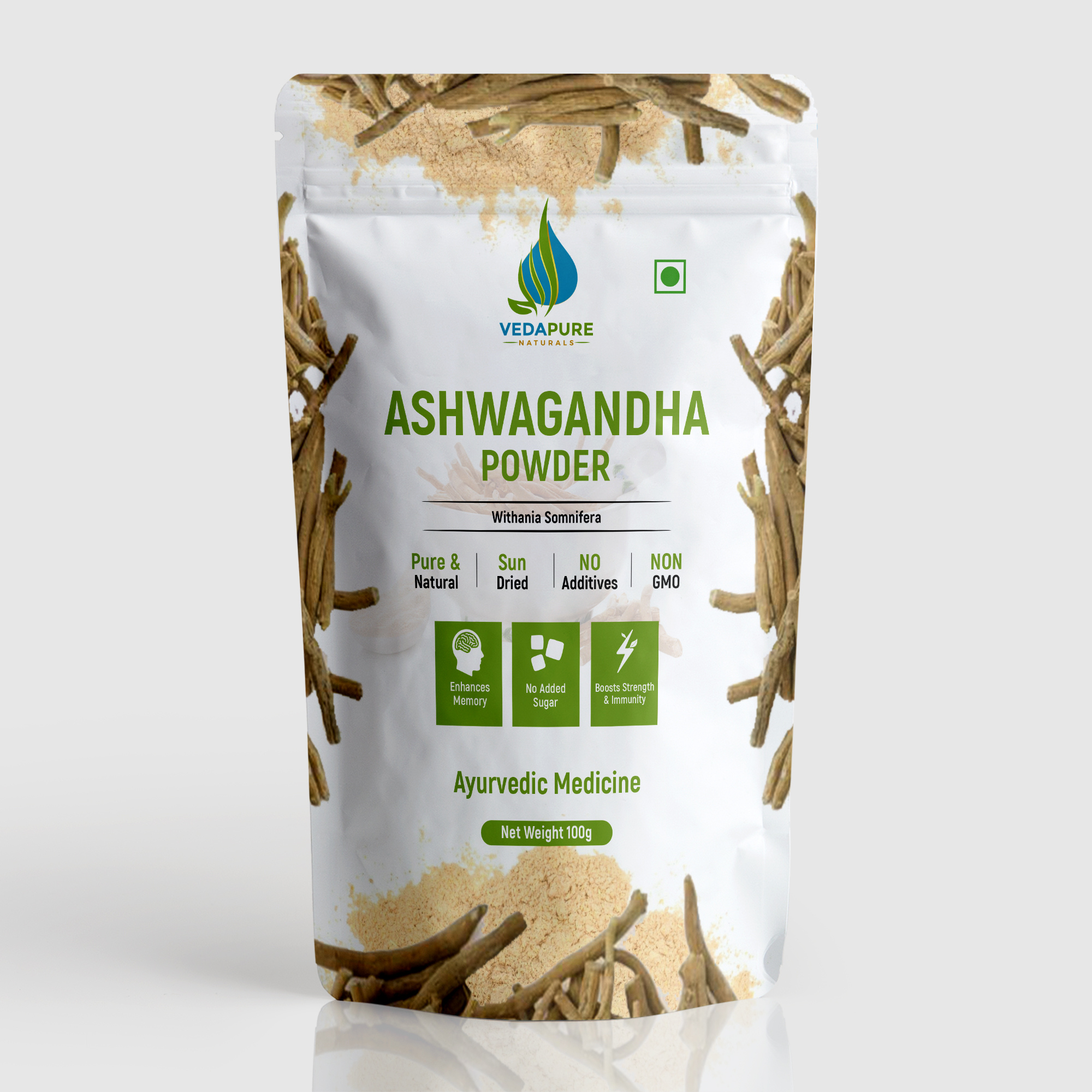 Vedapure Ashwagandha Powder – Pure Withania Somnifera for Strength, Immunity & Stress Relief – 100g