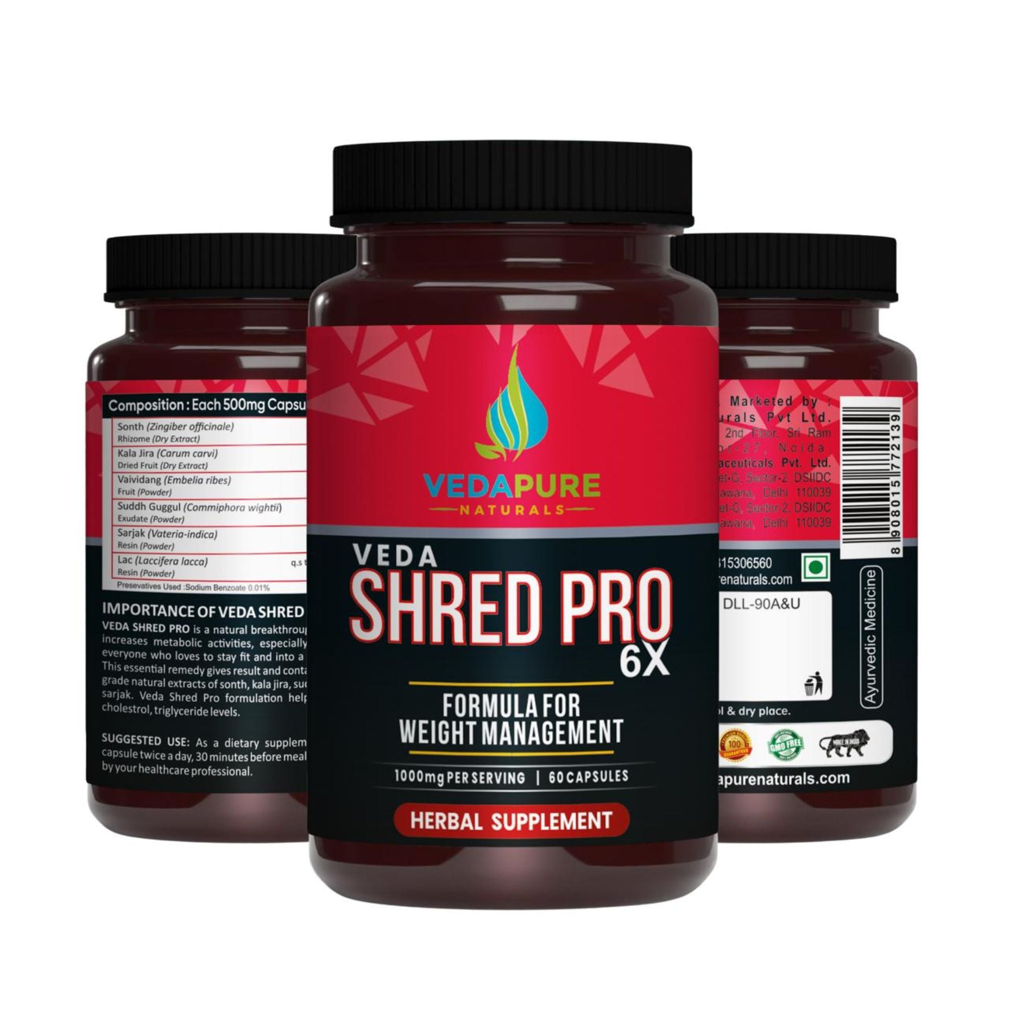Vedapure Naturals Veda Shred Pro 6x Fat burner Weight Management - 60 Capsules