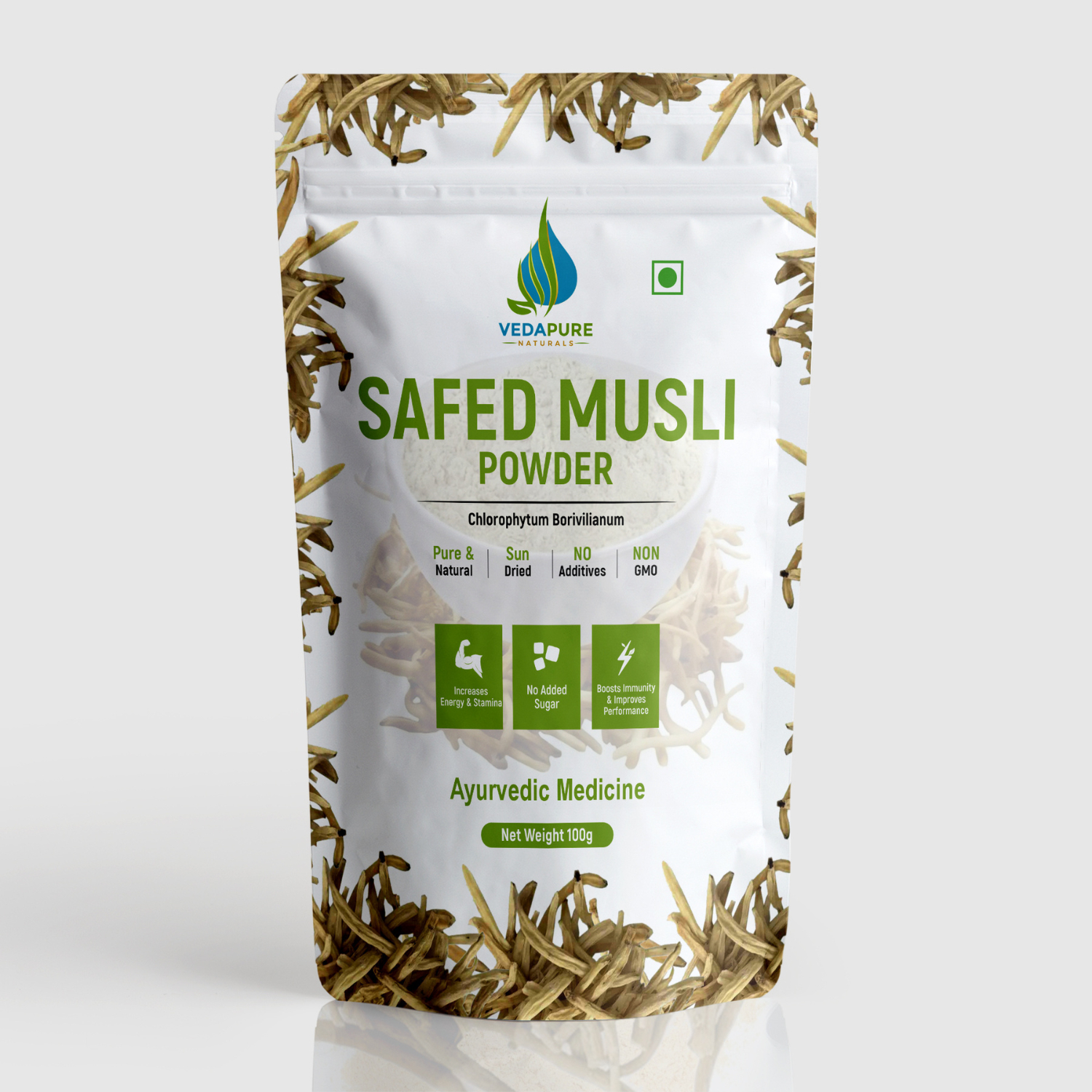 Vedapure Safed Musli Powder – Pure Ayurvedic Herb for Vitality, Stamina & Overall Wellness – 100g