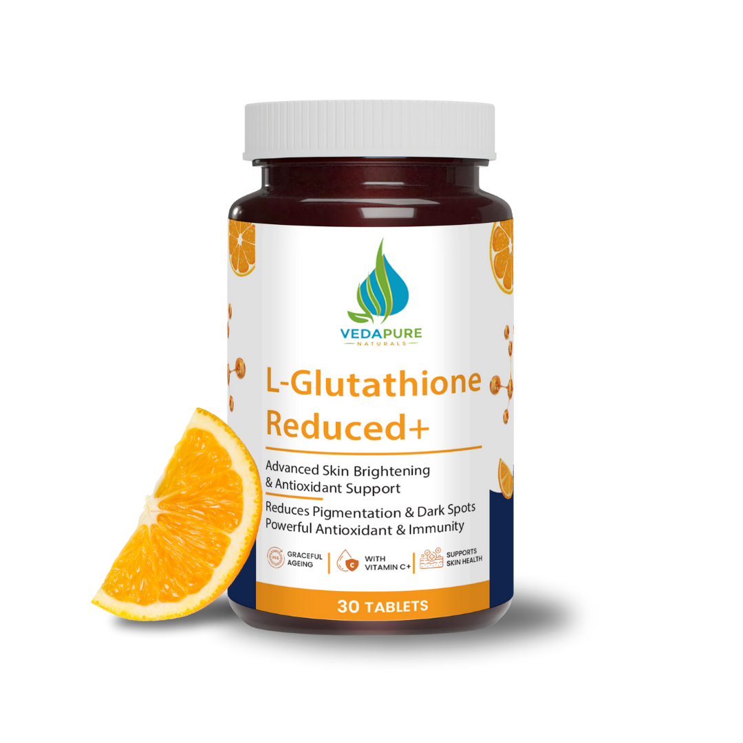 Vedapure L-Glutathione Capsules with Vitamin C & E – Skin Glow, Detox & Immunity – 30 Caps