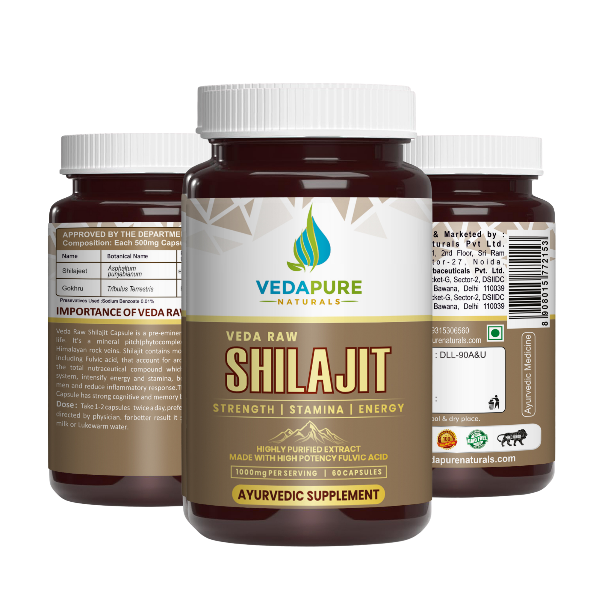Veda Raw Shilajit Capsules 100mg – 60 Capsules | Pure Himalayan Shilajit for Strength, Stamina & General Health | Ayurvedic Energy & Vitality Booster