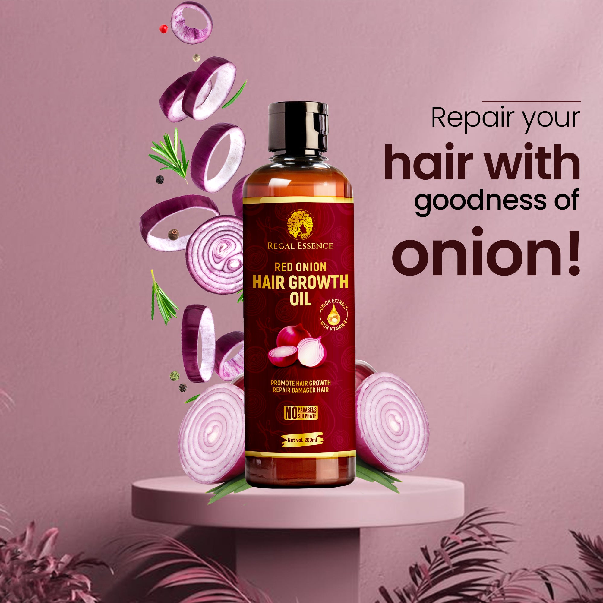 Regal Essence Red Onion Hair Oil For Hair Fall Control & Regrowth-200ml Vedapure Naturals