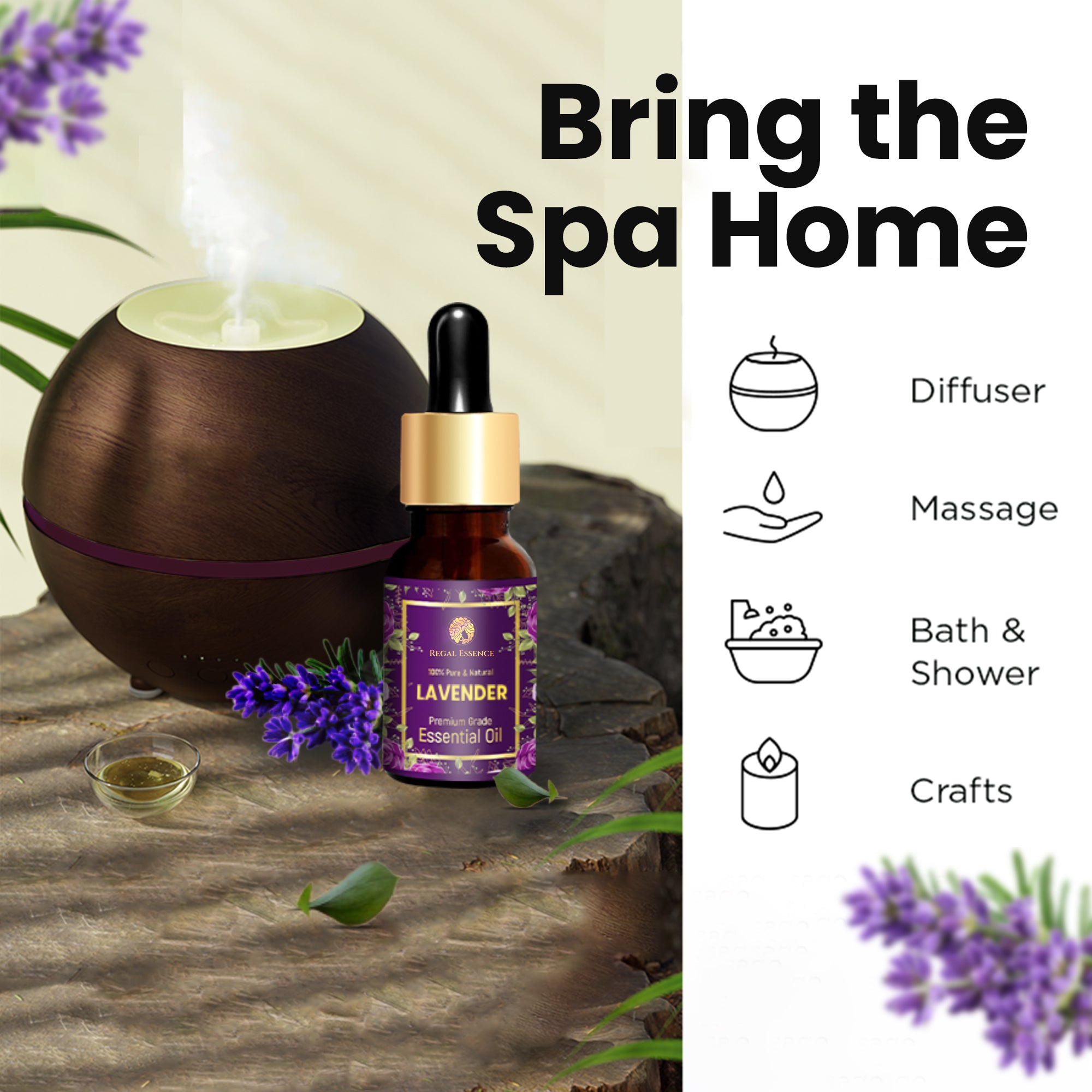 REGAL ESSENCE Lavender Essential Oil for Healthy Hair, Skin, Sleep - 100% Pure, Natural and Undiluted Paraben, Silicone Free 15ML Regal Essence