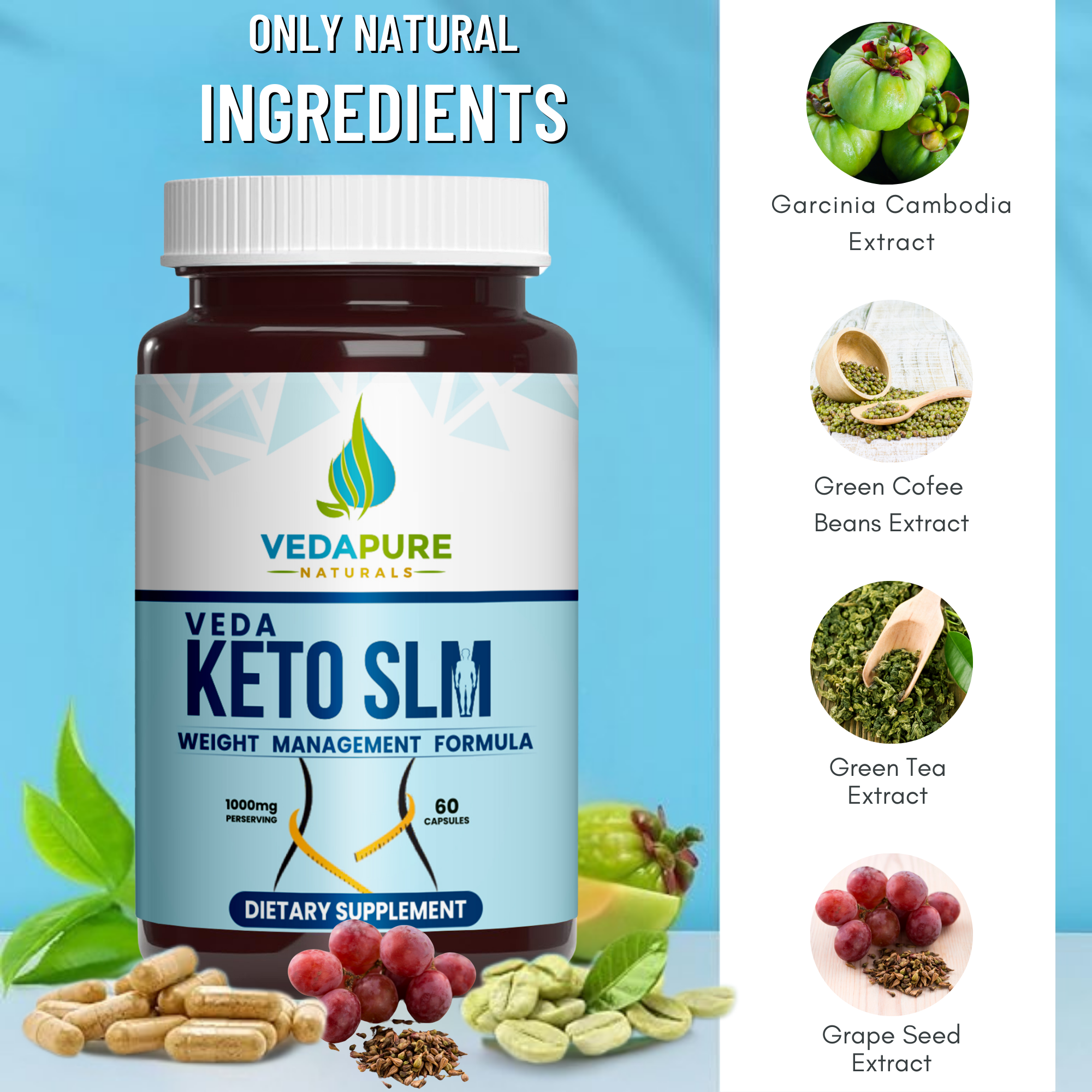 Vedapure Veda Keto Slm – Natural Weight Management & Fat Burner – Boosts Metabolism – 60 Caps.