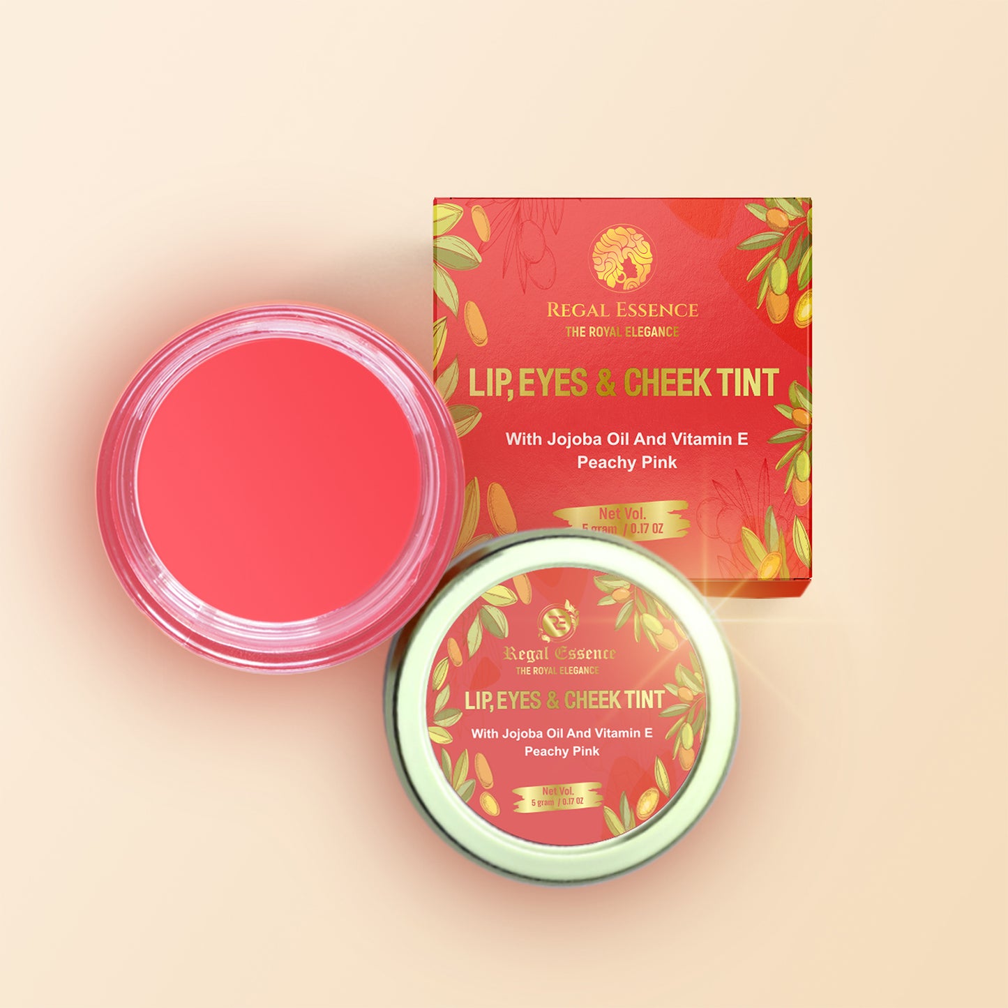 REGAL ESSENCE Lip, Eye & Cheek Tint, and blush, & peachy Pink, with beetroot Extract, Cocoa, Coconut & Olive Oil Organic Free Applicator for Deep Moisturizing and nourishing with Almond Oil and shea Butter, 5  Gm ( COMBO PACK ) VedapureNaturals