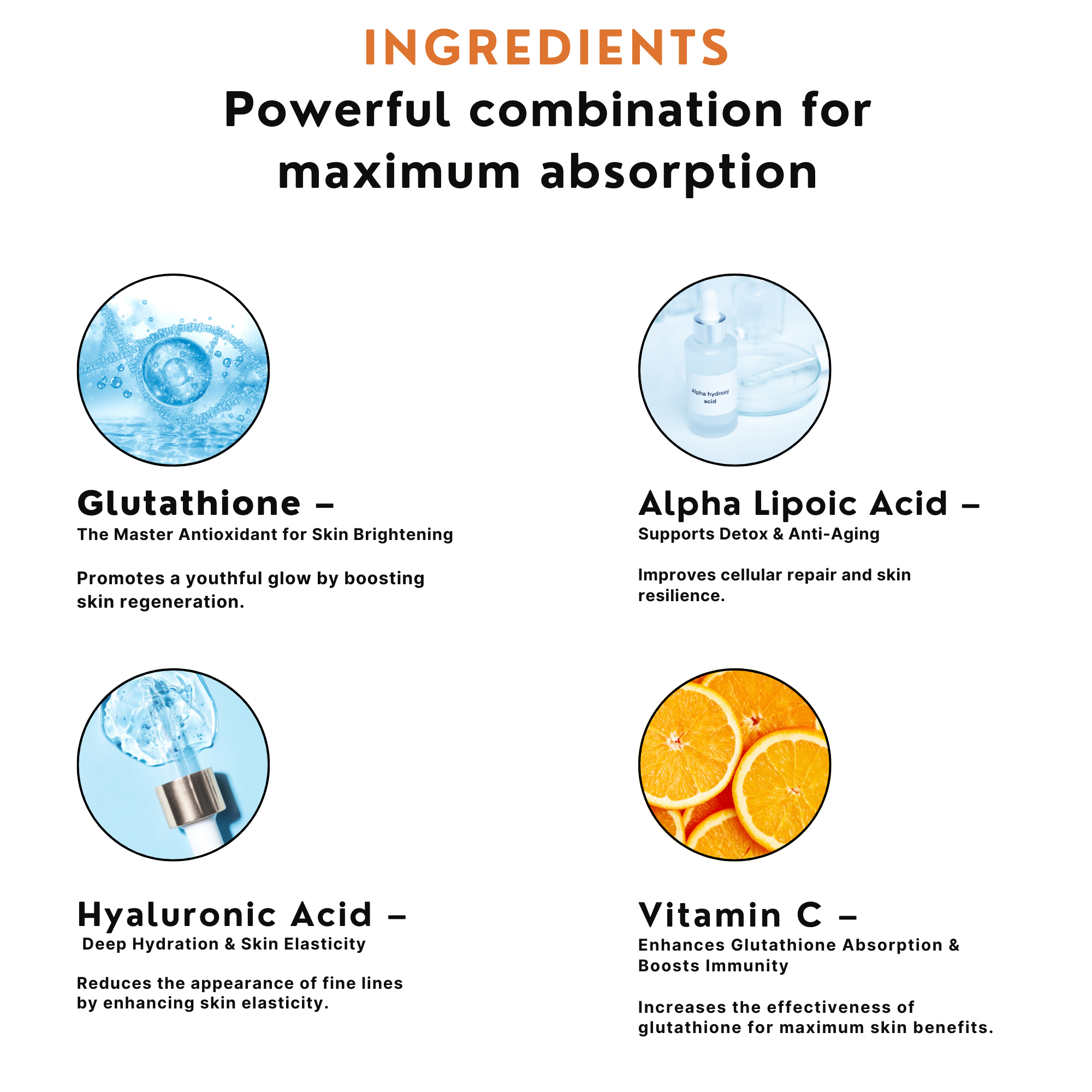 Vedapure L-Glutathione Orange Effervescent Tablets 15 N (Pack of 1) Vitamin C & E | Skin Brightening | Hydration | Collagen Support