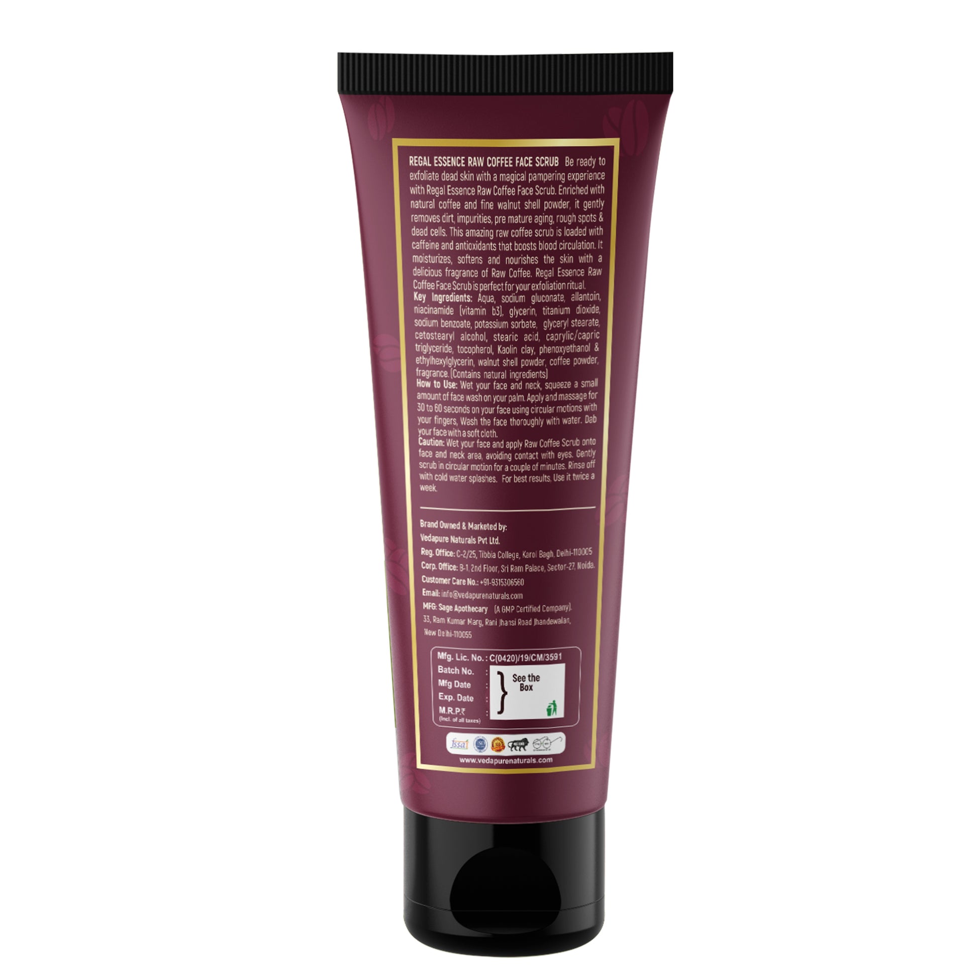 Regal Essence Raw Coffee and Walnut Face & Body Scrub |Tan Removal| All Skin| Men & Women - 100 g Regal Essence