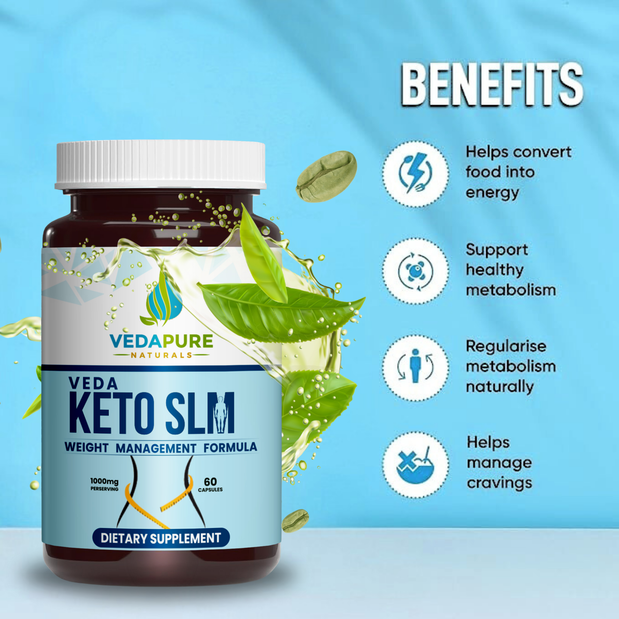 Vedapure Veda Keto Slm – Natural Weight Management & Fat Burner – Boosts Metabolism – 60 Caps.