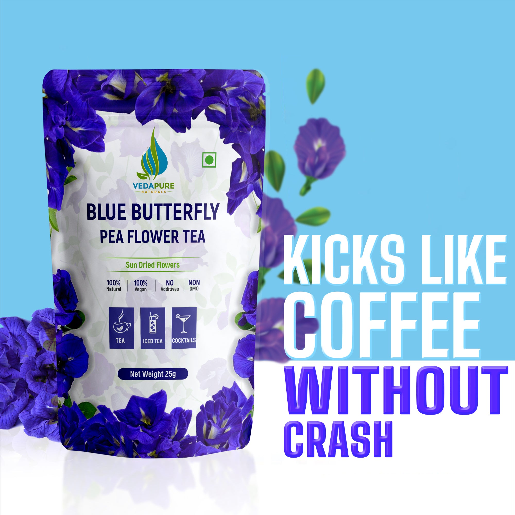 Vedapure Naturals Blue Butterfly Pea Flower Tea 25 g Vedapure Naturals
