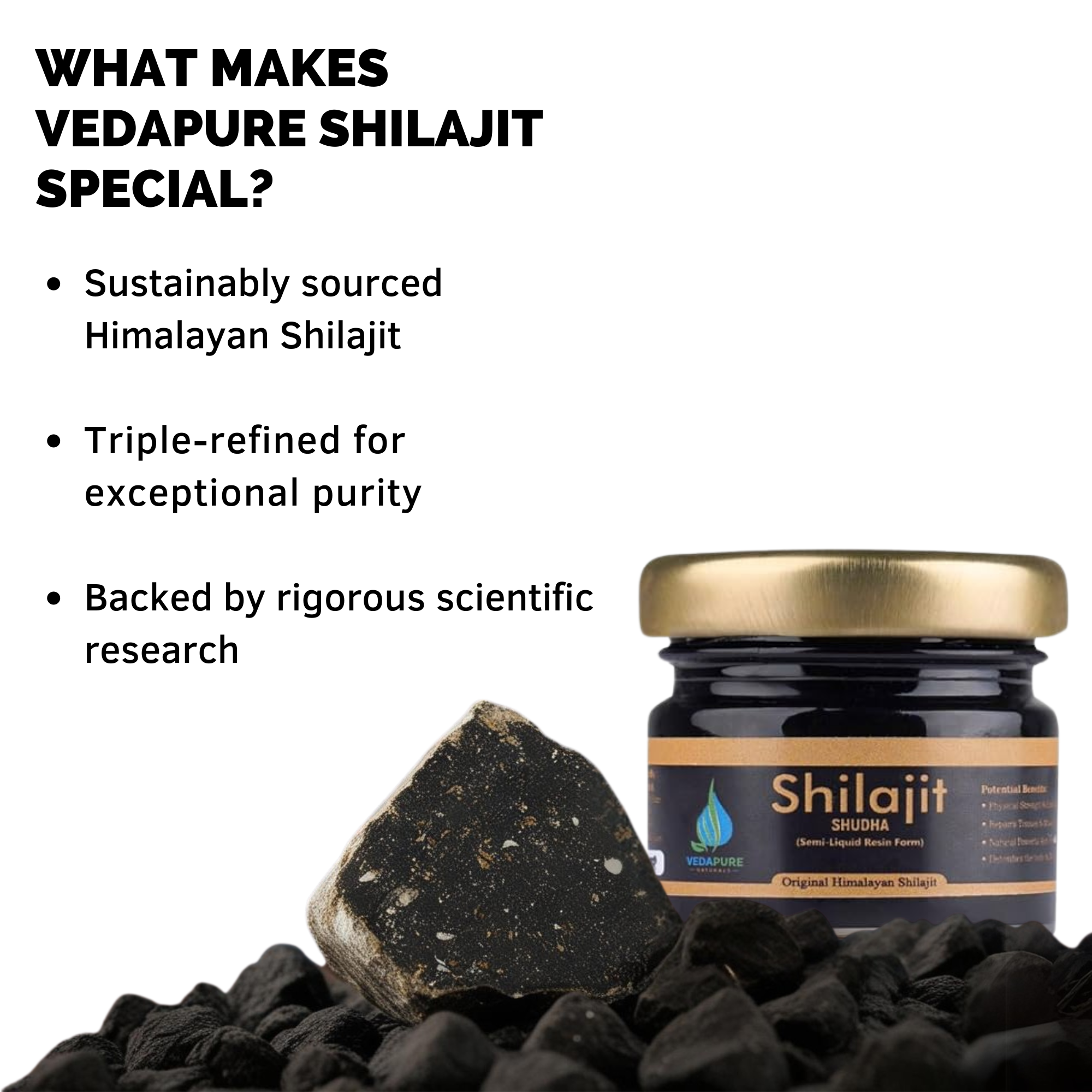 Vedapure Shudh Shilajit Resin 15g – Pure Himalayan Resin for Strength, Stamina & Energy