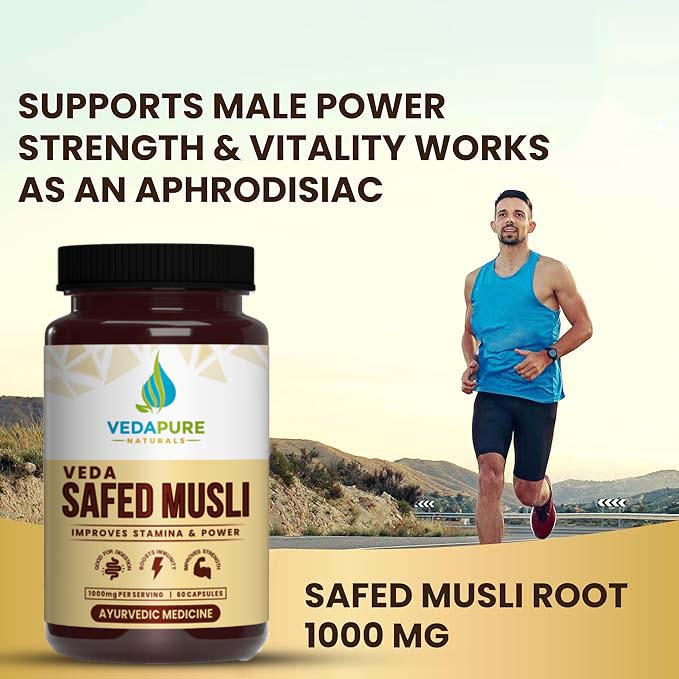 Vedapure Safed Musli 100 mg – Strength, Stamina & Immunity Booster – 60 Capsules