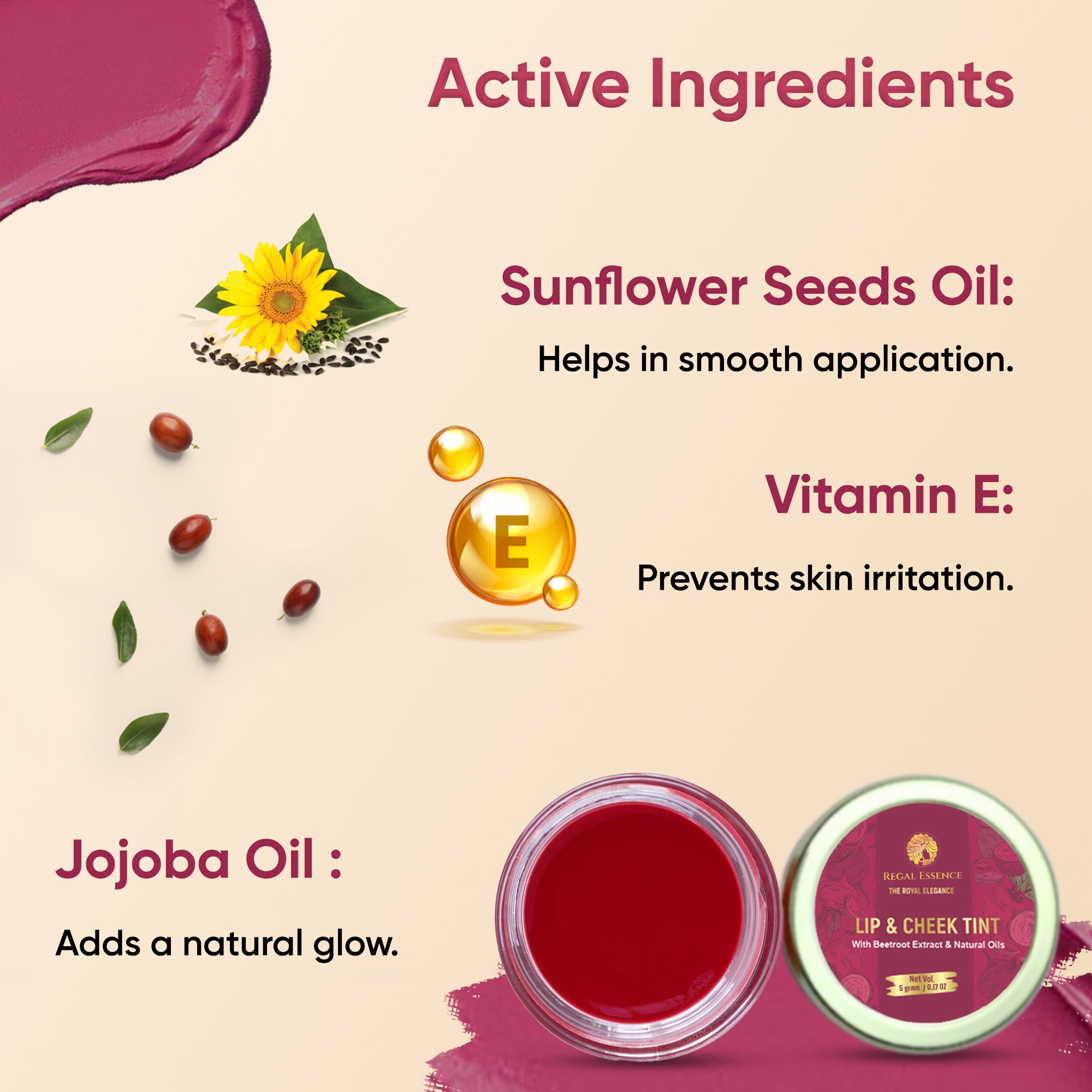 Regal Essence Lip & Cheek Tint | Blush with Beetroot Extract | Long Lasting, & Matte Finish Lip Stain  (5 g) Regal Essence