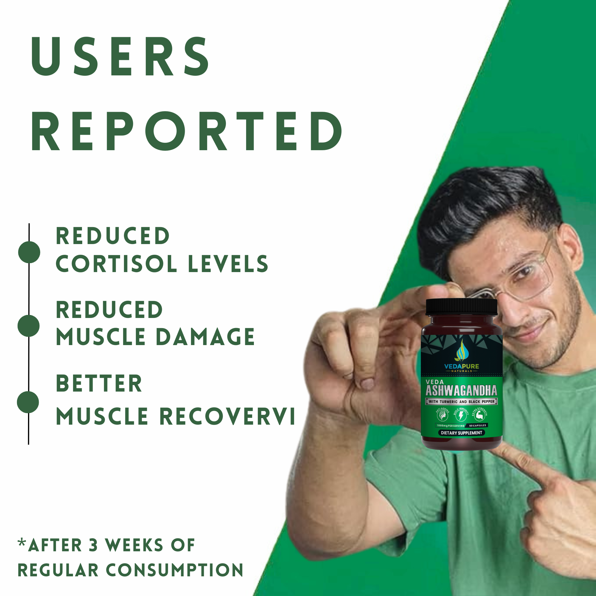 Vedapure Ashwagandha 100mg – Combats Stress & Anxiety with Turmeric & Black Pepper – 60 Caps.