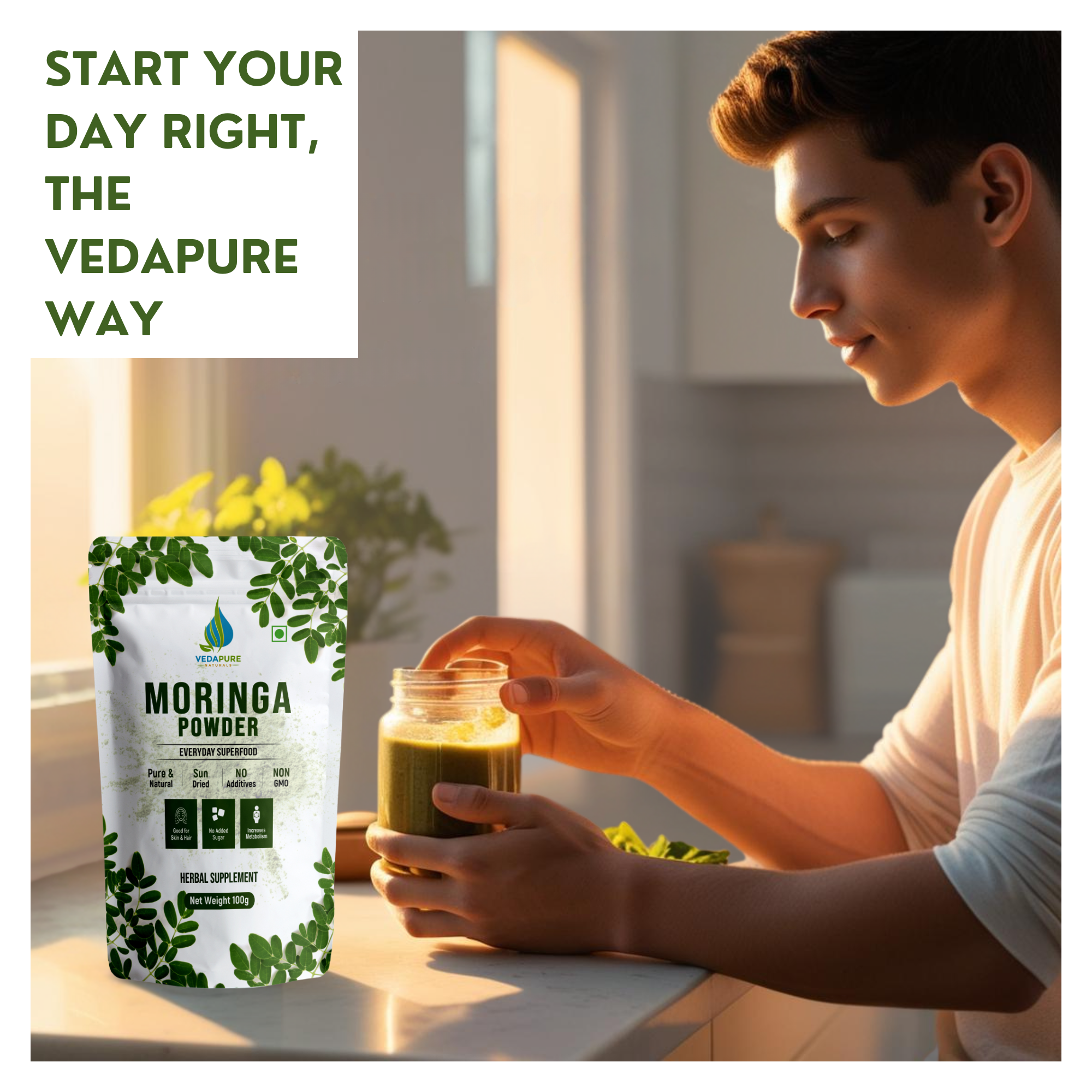 Vedapure  Pure Moringa Leaf Powder | For Skin & Hair Health | Herbal Supplement | - 100 GM