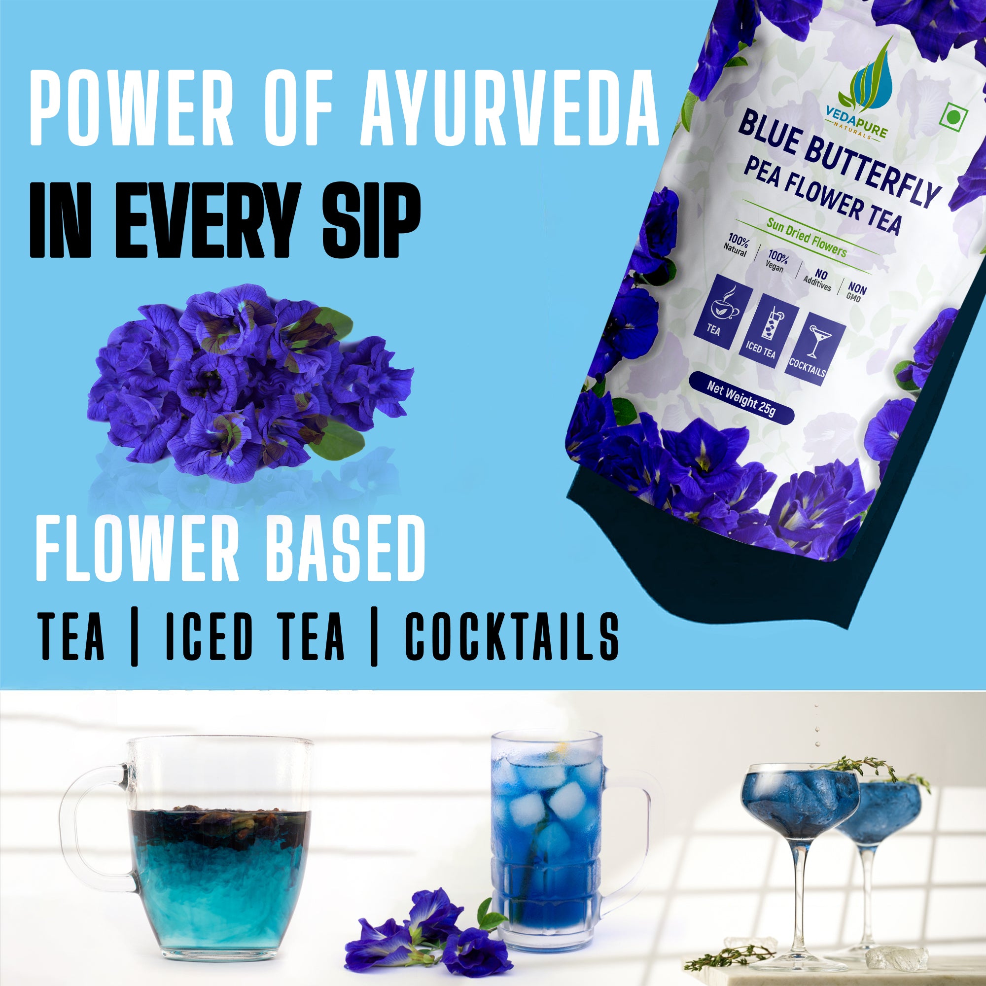 Vedapure Naturals Blue Butterfly Pea Flower Tea 25 g Vedapure Naturals