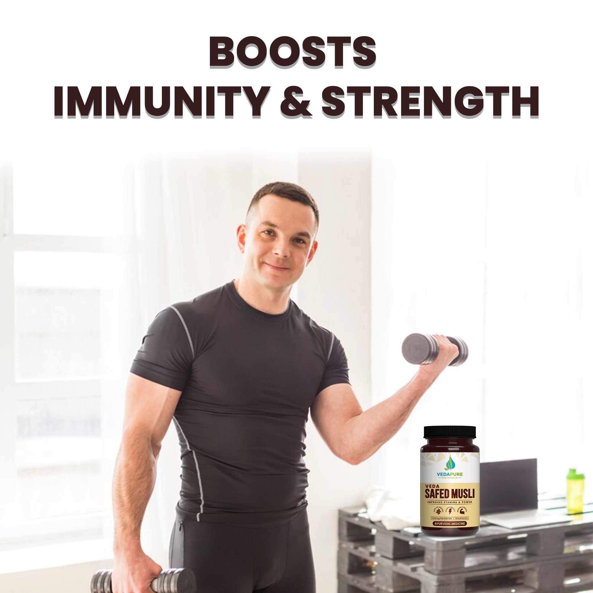 Vedapure Safed Musli 100 mg – Strength, Stamina & Immunity Booster – 60 Capsules