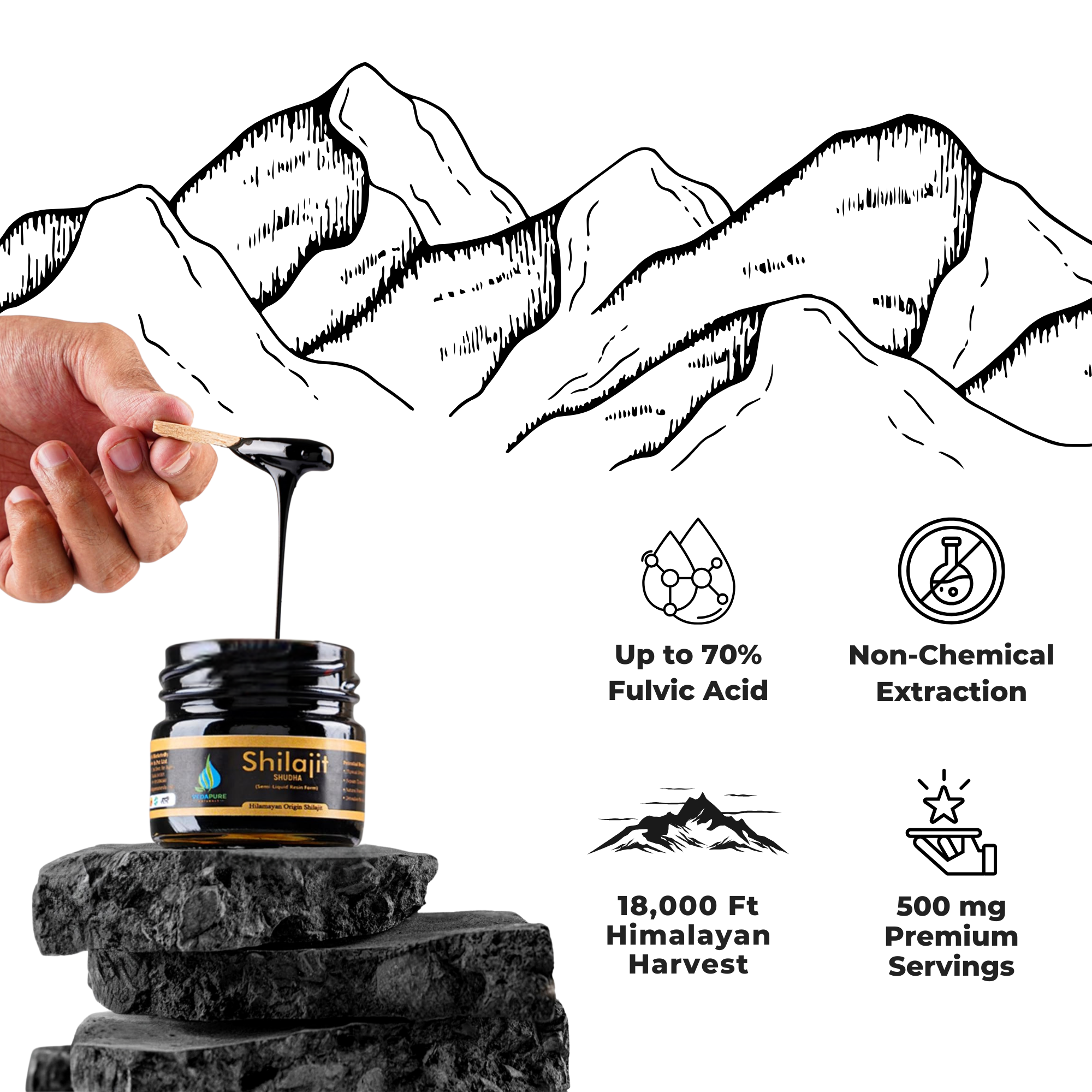 Vedapure Shudh Himalayan Shilajit Resin 25g - Strength | Energy | Stamina | Performance
