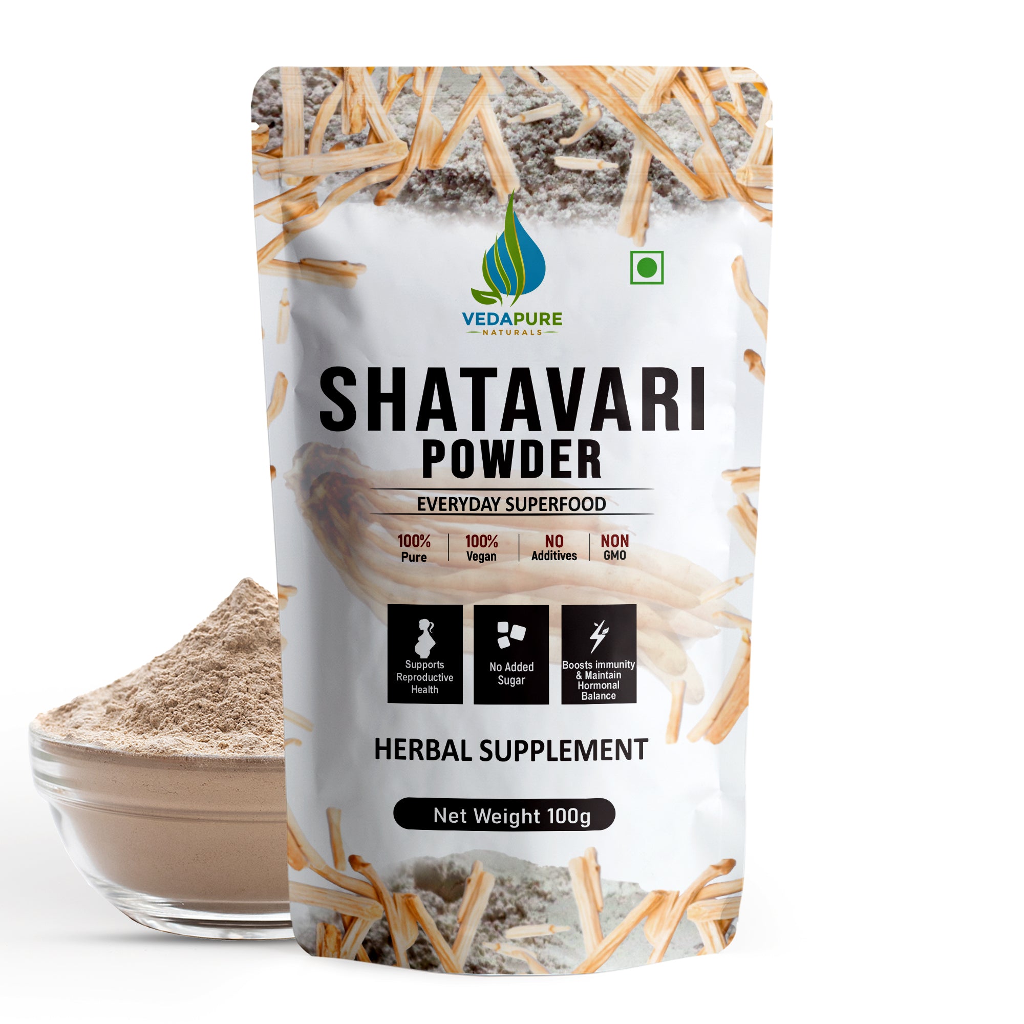 VEDAPURE NATURALS & Pure Shatavari Powder | Herbal Supplement | Ayurvedic Shatavari Powder to Support Women Health | Supports Digestion & Balance Hormones | 100 gm VedapureNaturals