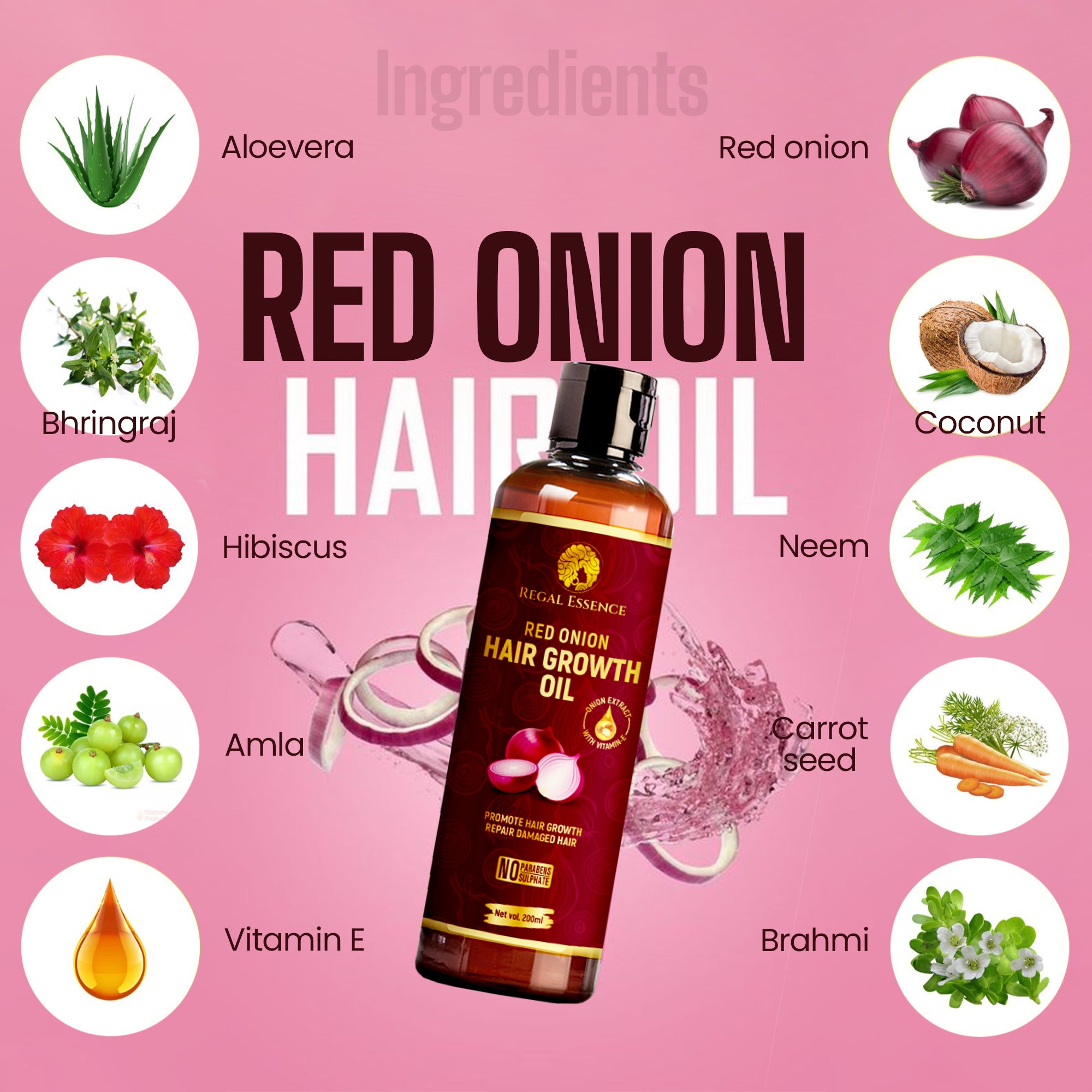 Regal Essence Red Onion Hair Oil For Hair Fall Control & Regrowth-200ml Vedapure Naturals
