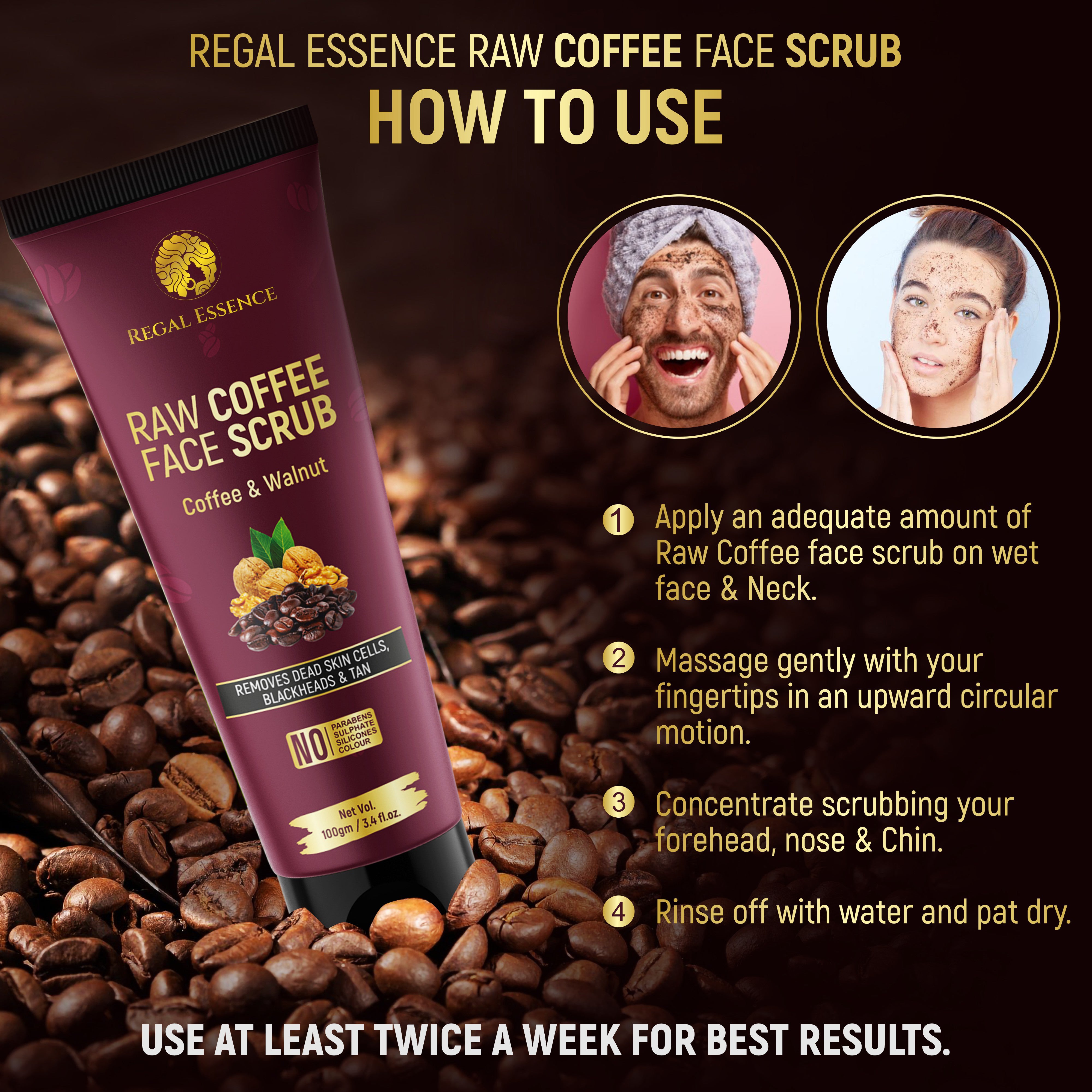 Regal Essence Raw Coffee and Walnut Face & Body Scrub |Tan Removal| All Skin| Men & Women - 100 g Regal Essence