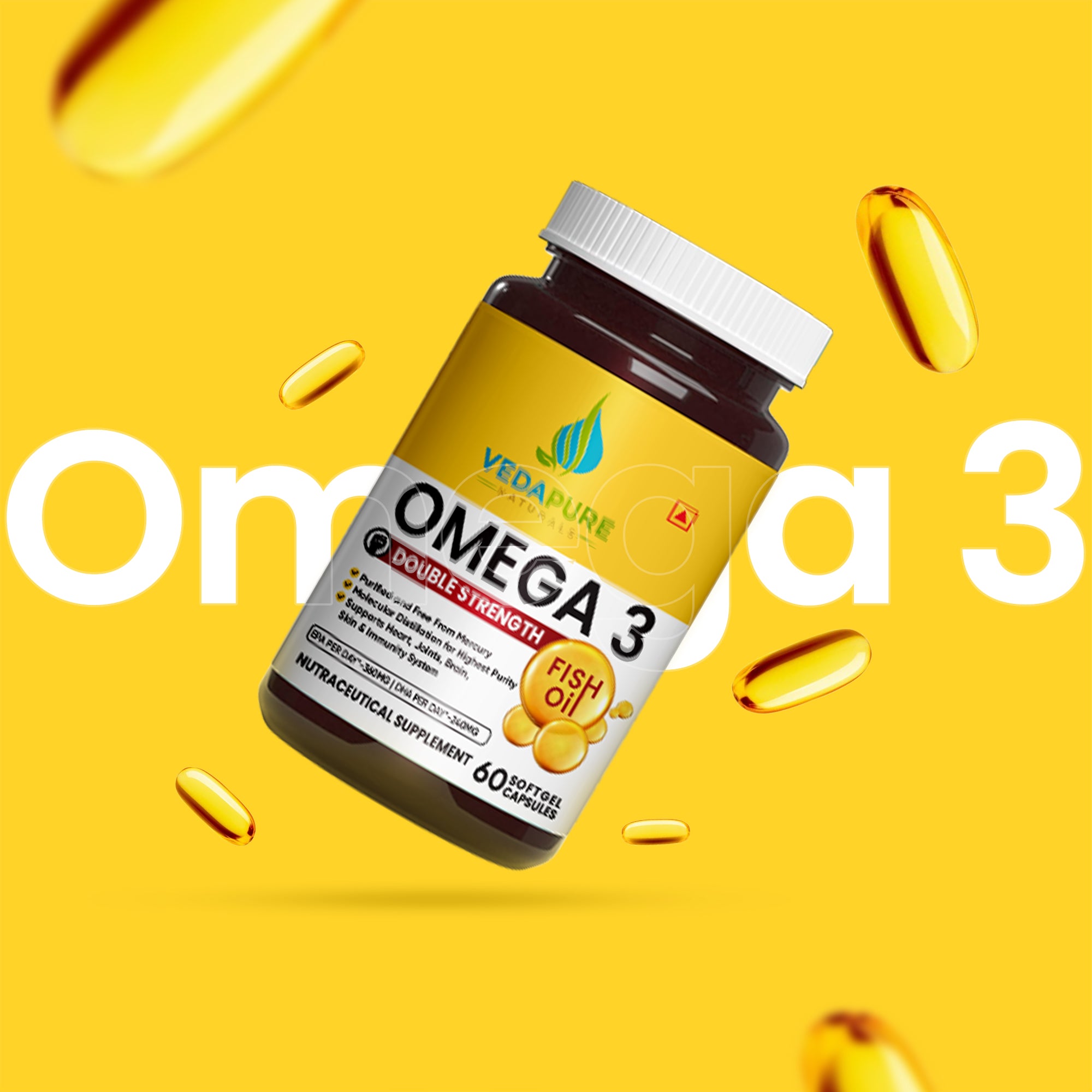 Vedapure Naturals Omega-3 Fish Oil Double Strength 1000mg- 60 Softgel Capsules Vedapure Naturals
