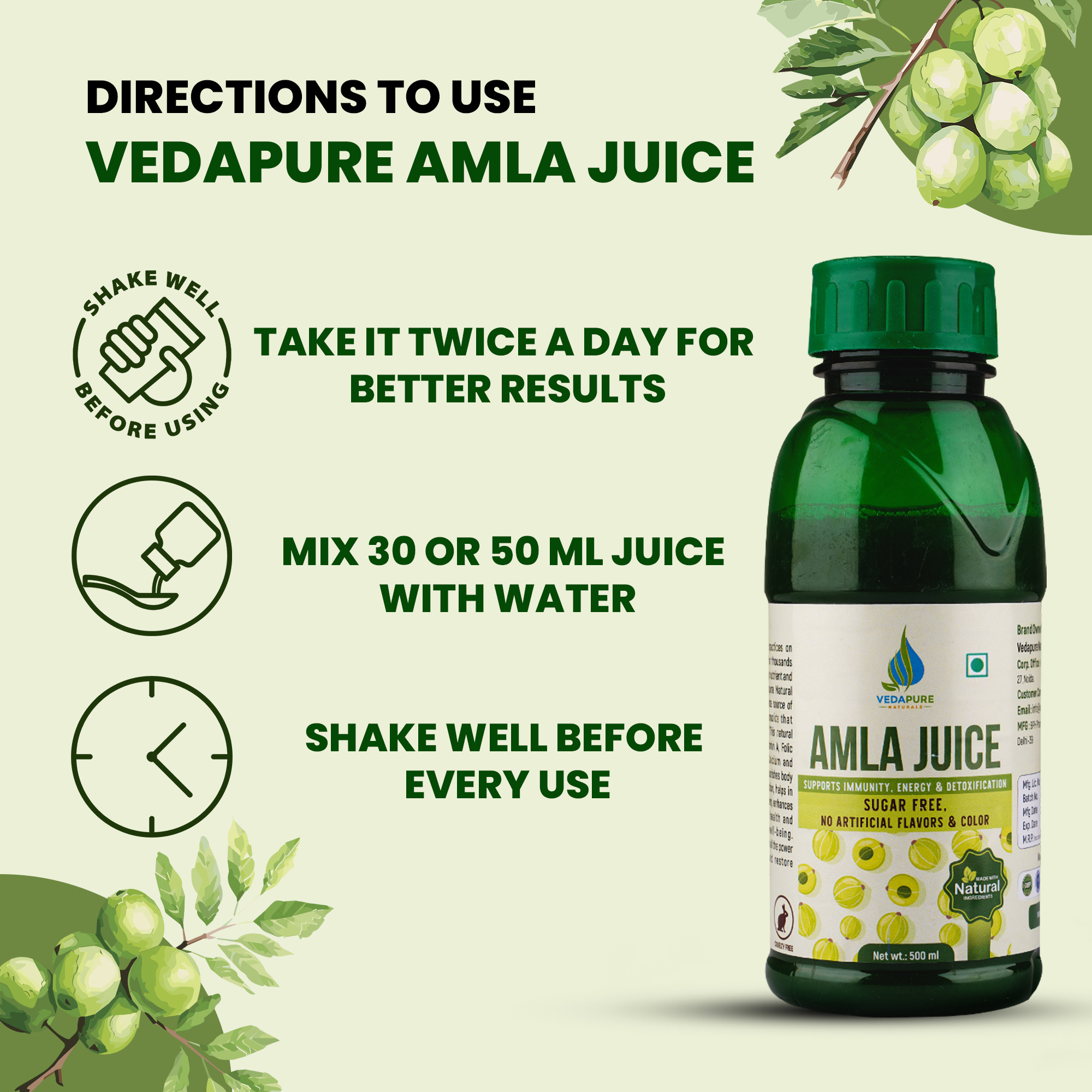 Vedapure Naturals Amla Juice Pure & Natural | Supports Immunity, Energy & Detoxification-500ML