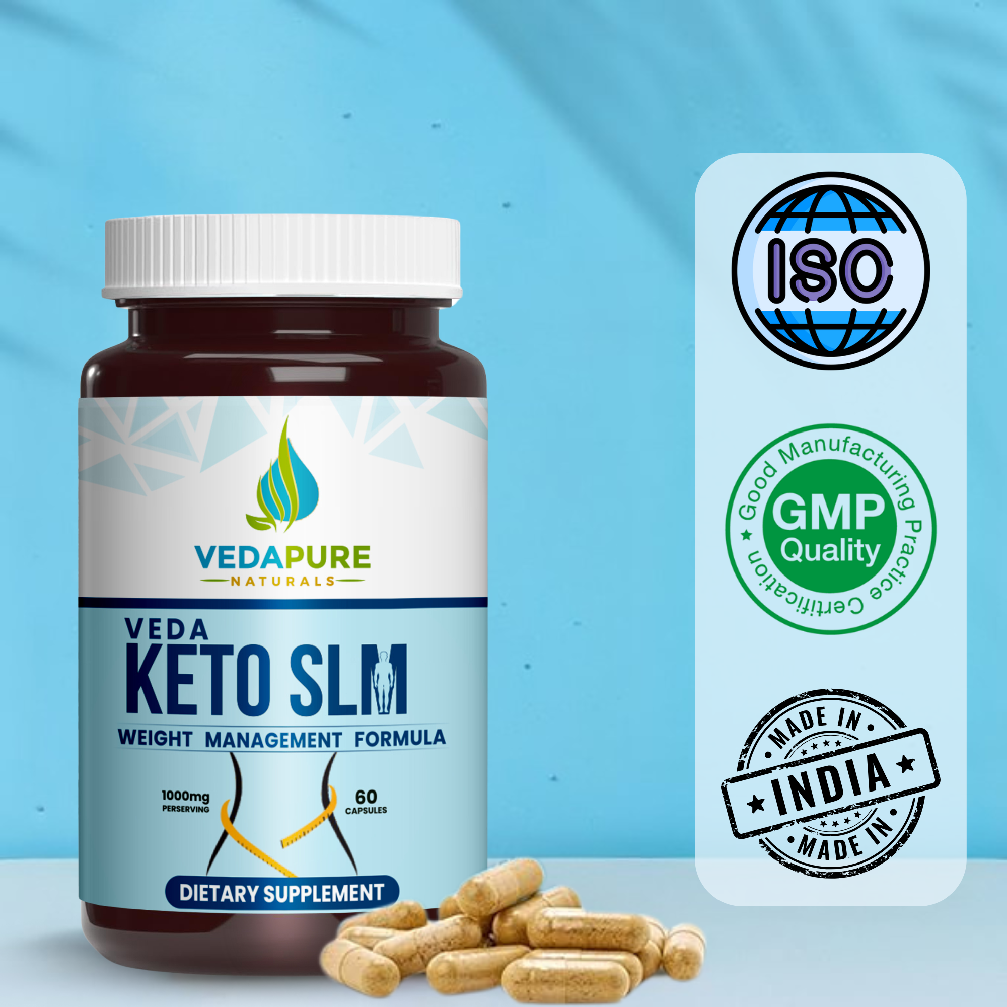 Vedapure Veda Keto Slm – Natural Weight Management & Fat Burner – Boosts Metabolism – 60 Caps.