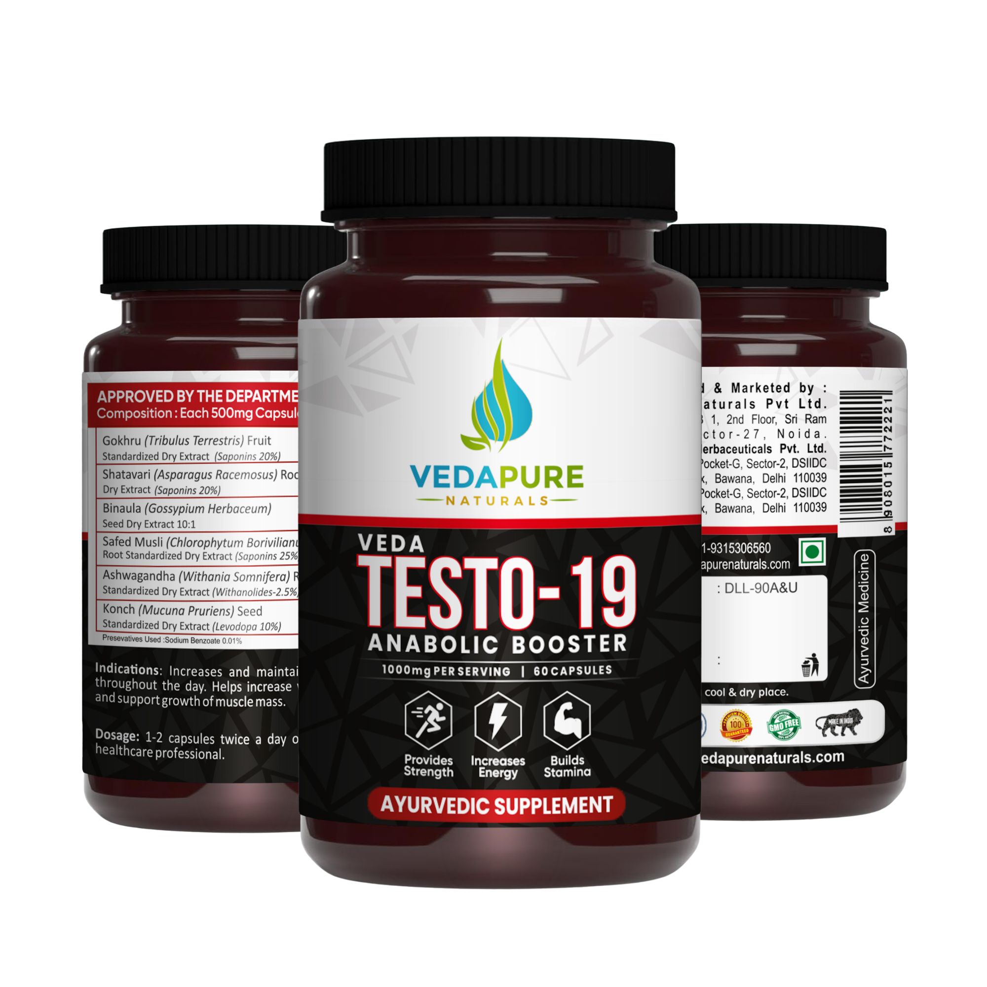 Vedapure Veda Testo-19 – |Anabolic Booster with Potent Herbs – 60 Caps| Stamina & Performance