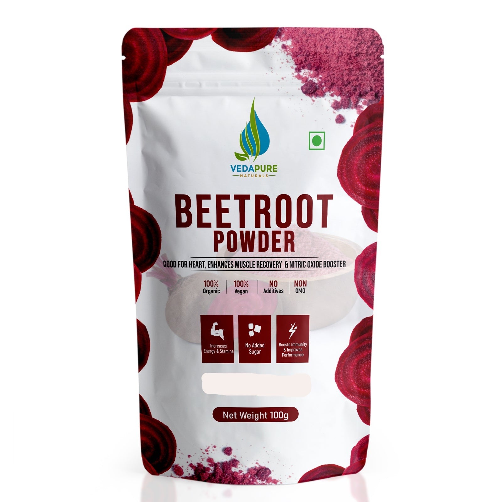 VEDAPURE NATURALS  Pure Beetroot Powder | Natural Anti-Oxidant for Heart Health & Energy Boost | Promotes good Skin & Hairs | - 100 GM Vedapure Naturals