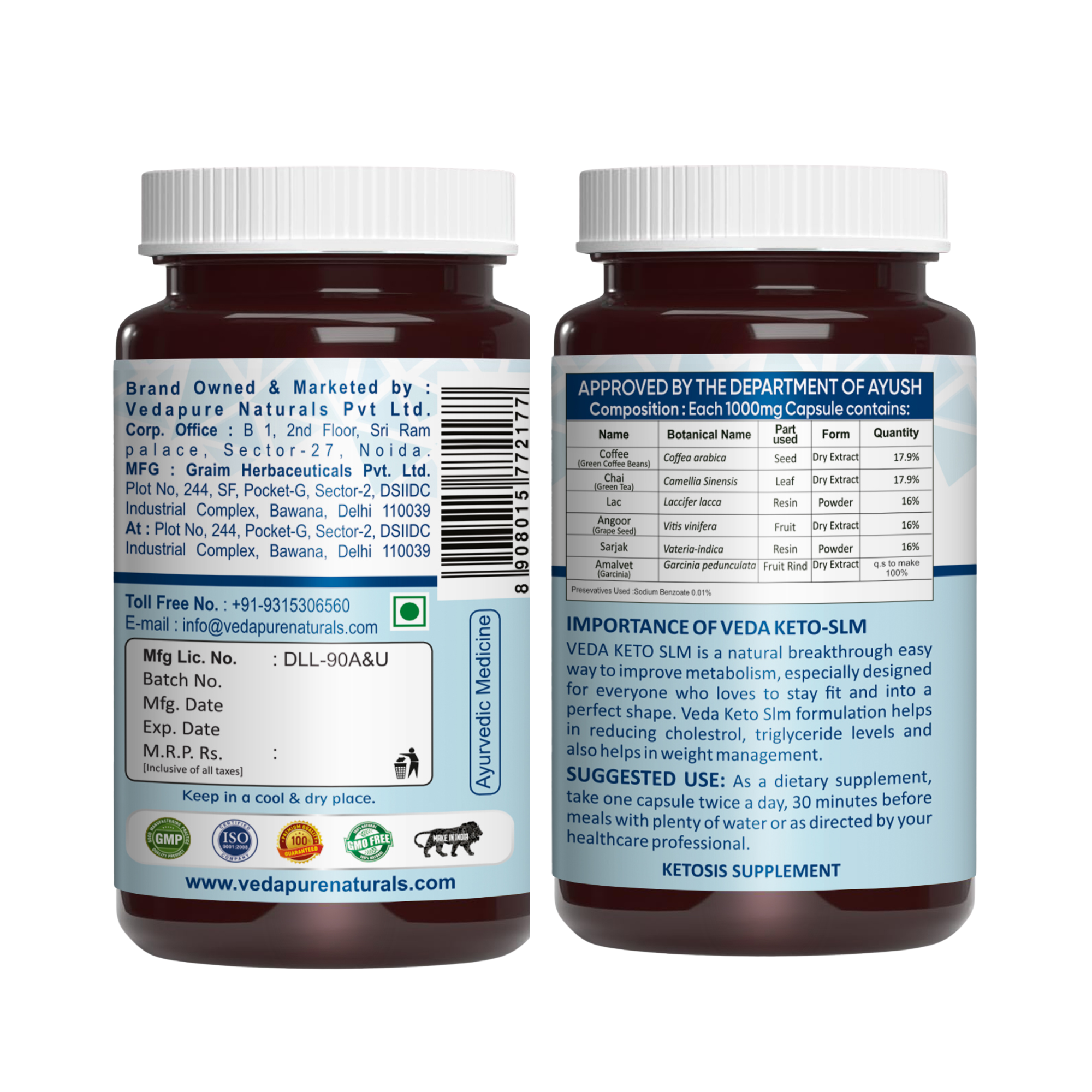 Vedapure Veda Keto Slm – Natural Weight Management & Fat Burner – Boosts Metabolism – 60 Caps.