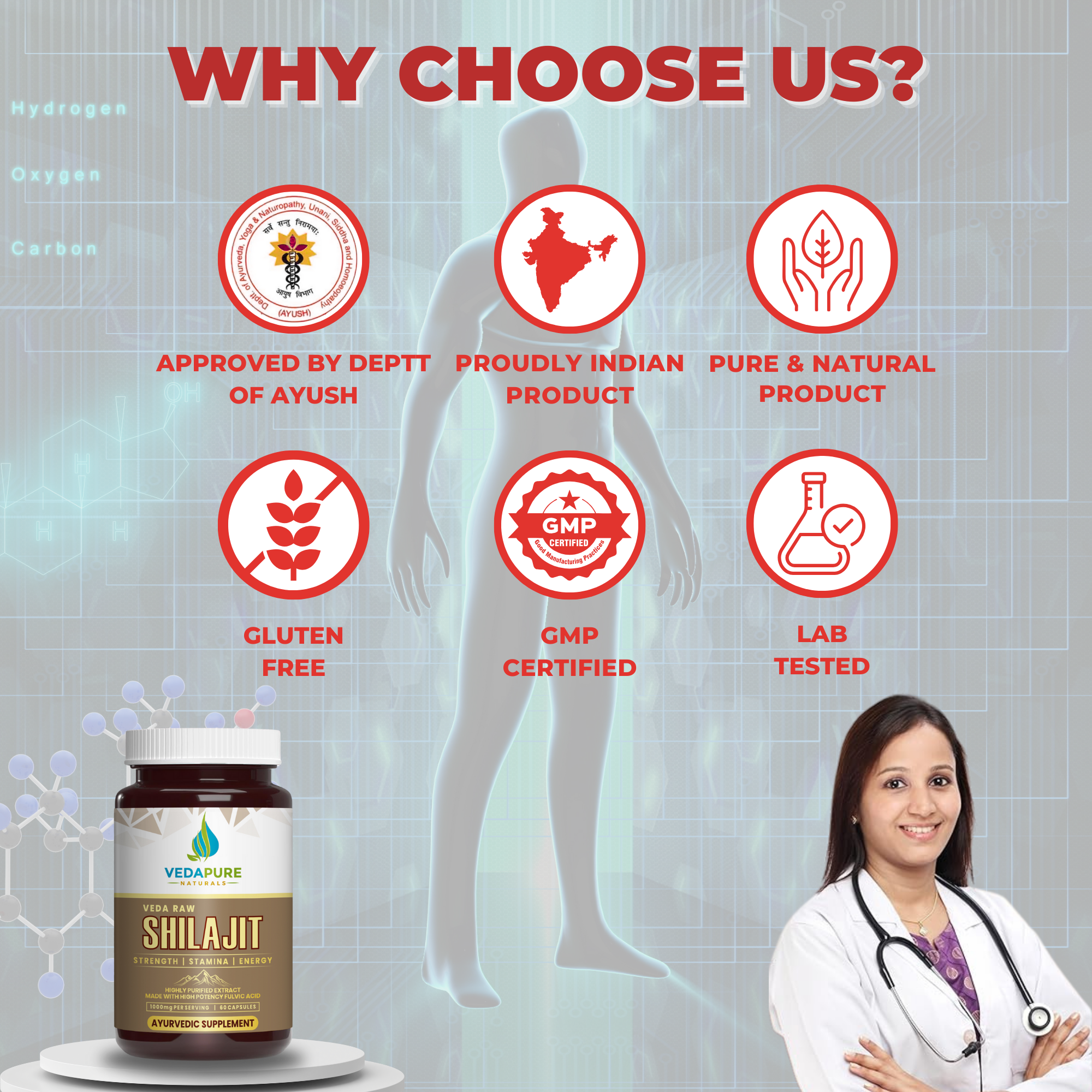 Veda Raw Shilajit Capsules 100mg – 60 Capsules | Pure Himalayan Shilajit for Strength, Stamina & General Health | Ayurvedic Energy & Vitality Booster