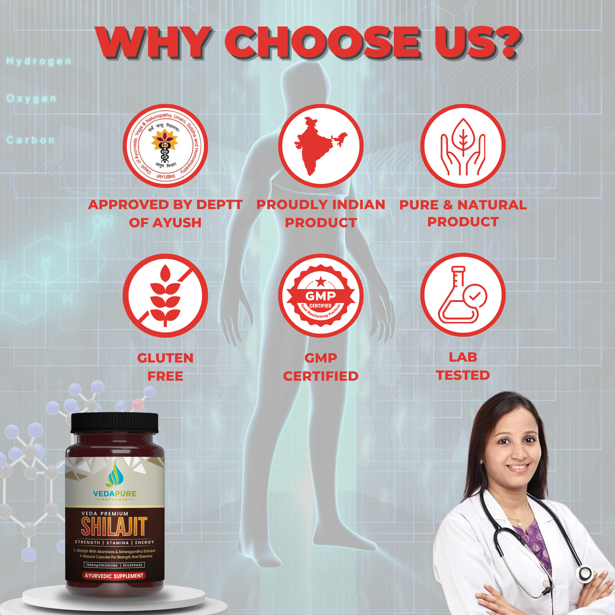 Veda Premium Shilajit 1000mg| 60 Capsules for Strength, Energy, Stamina & Performance | Ayurvedic Vitality Supplement for Men