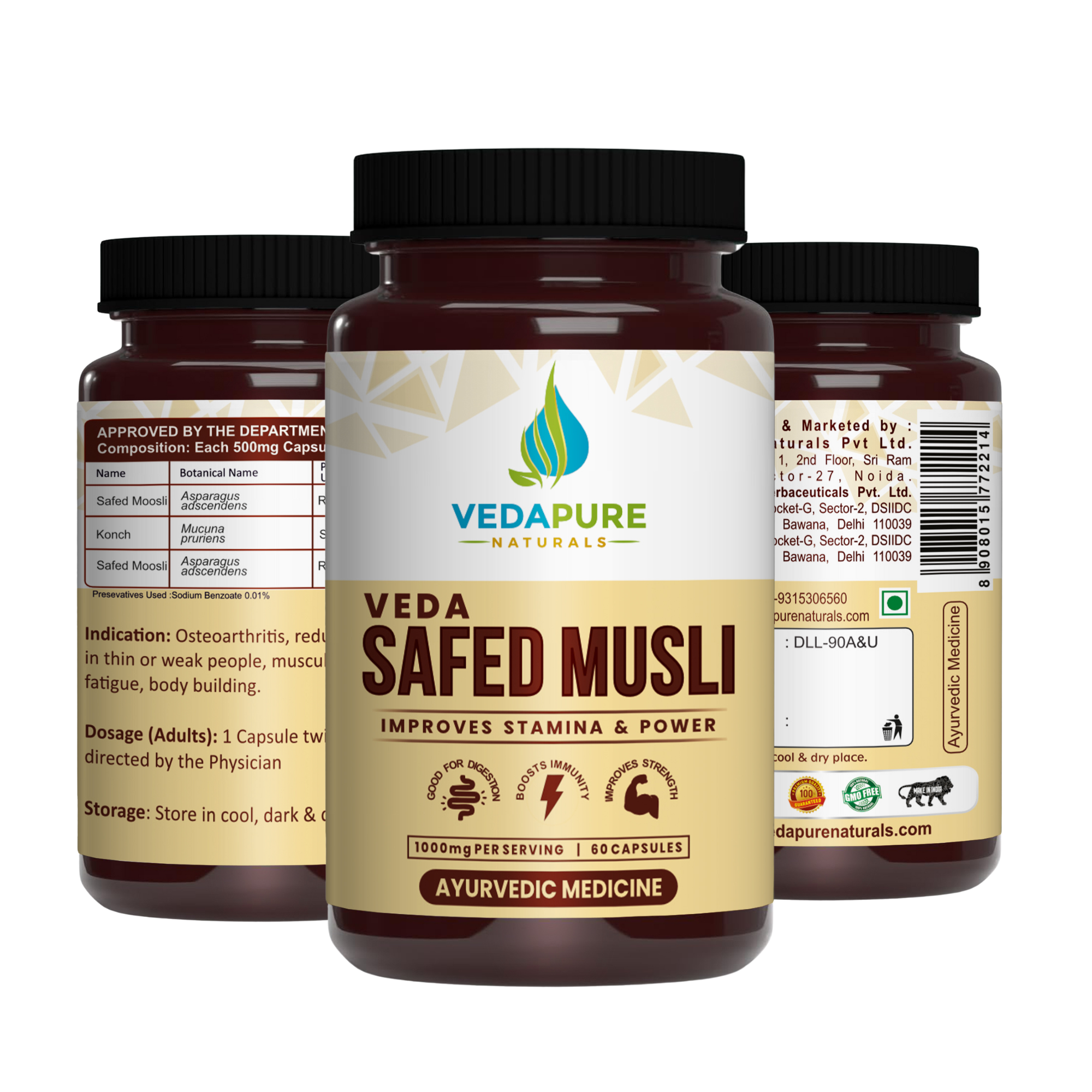 Vedapure Safed Musli 100 mg – Strength, Stamina & Immunity Booster – 60 Capsules