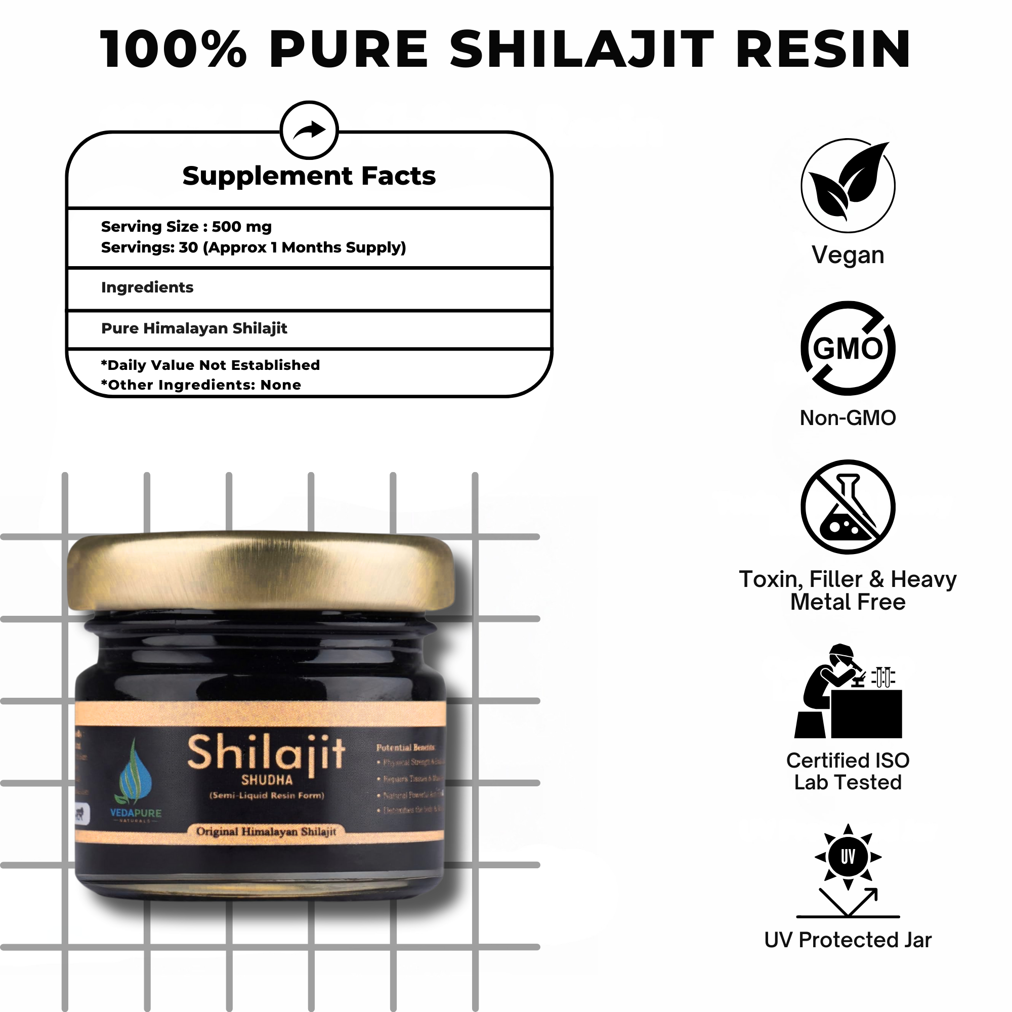 Vedapure Shudh Shilajit Resin 15g – Pure Himalayan Resin for Strength, Stamina & Energy