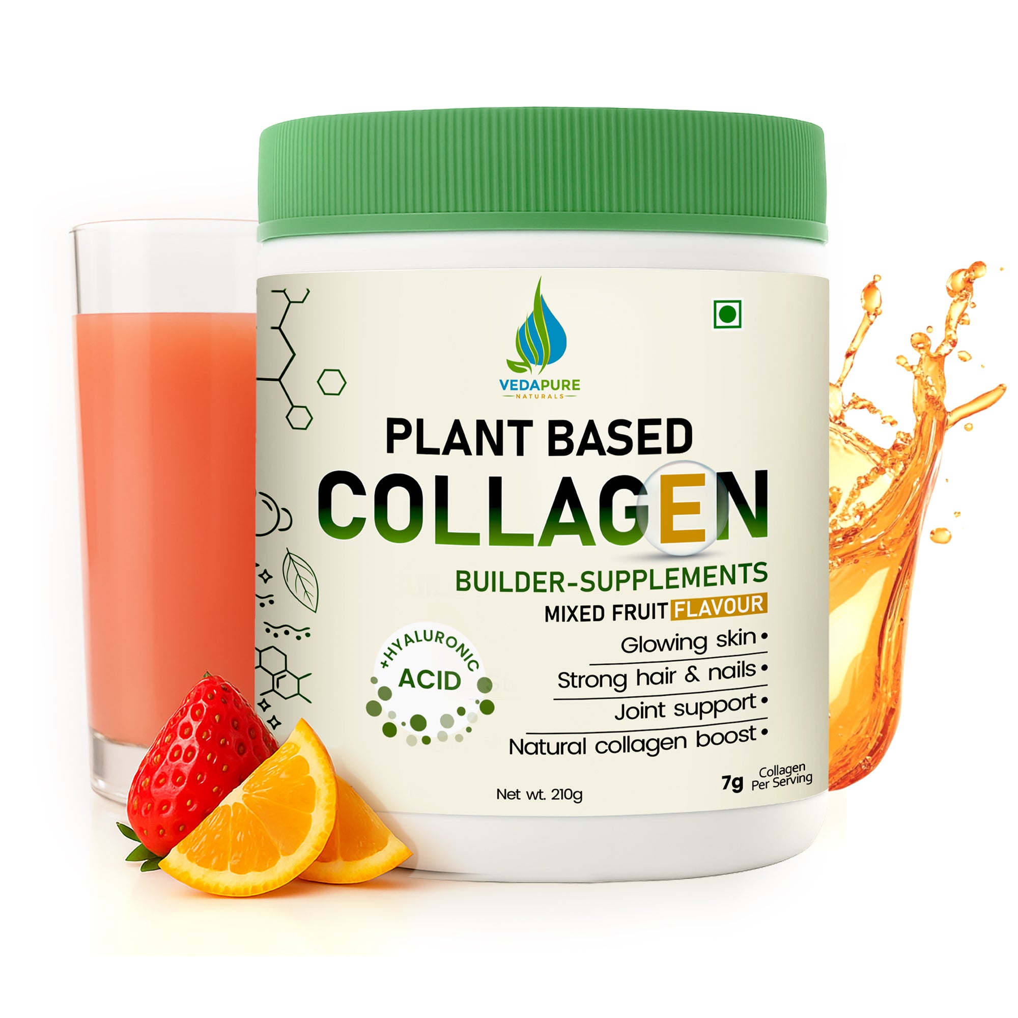 Vedapure Plant-Based Collagen | Vegan Booster with Biotin & Hyaluronic Acid | Skin Glow – 210g