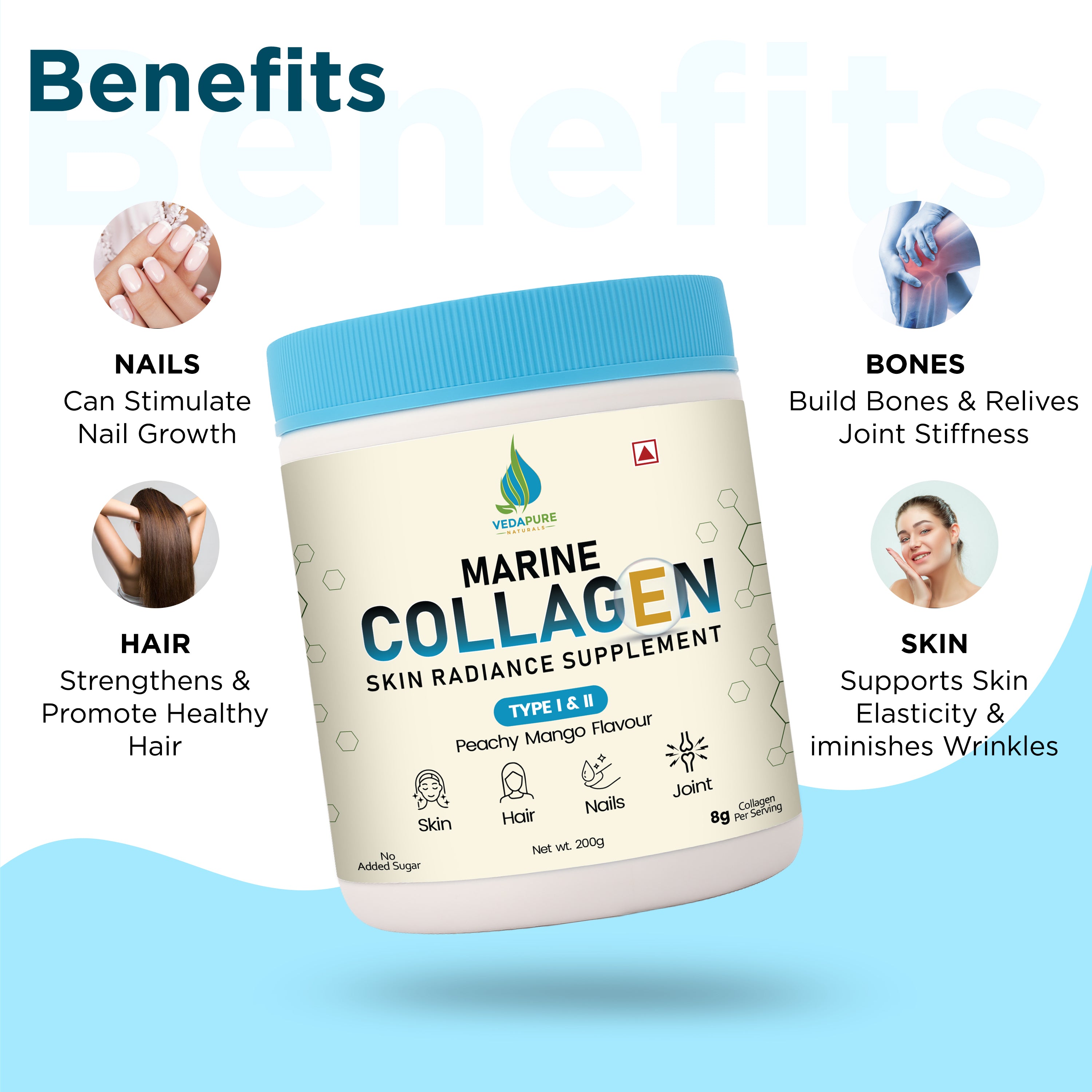 COMBO - Marine Collagen 210 g & Omega 3 Fatty Acid Softgel 60 N | Amino Acids | Biotin | 360 EPA & 240 DHA | Vitamin C & E | Healthy Heart, Eyes, Skin, Joints, Hairs & Nails